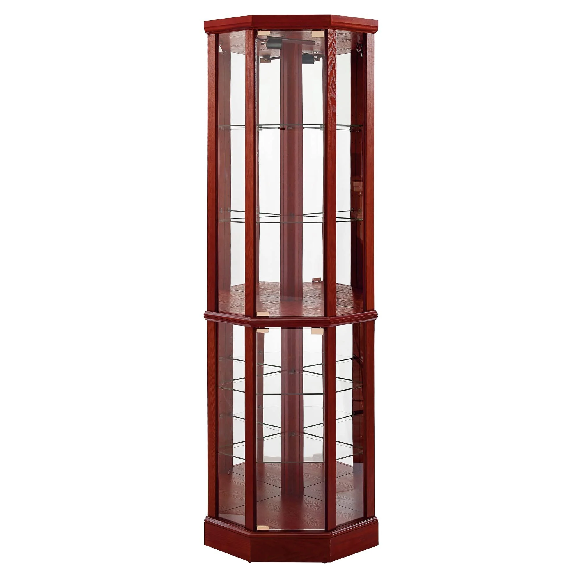 6 Shelf Lighted Corner Curio Cabinet With Adjustable Tempered Glass Shelves And Mirror Back (E26 Light Bulb Not Included) - Image 2