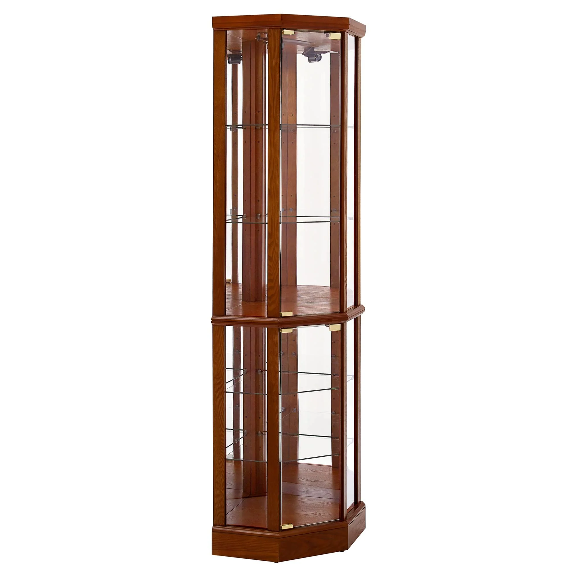6 Shelf Lighted Corner Curio Cabinet With Adjustable Tempered Glass Shelves And Mirror Back (E26 Light Bulb Not Included) - Image 23