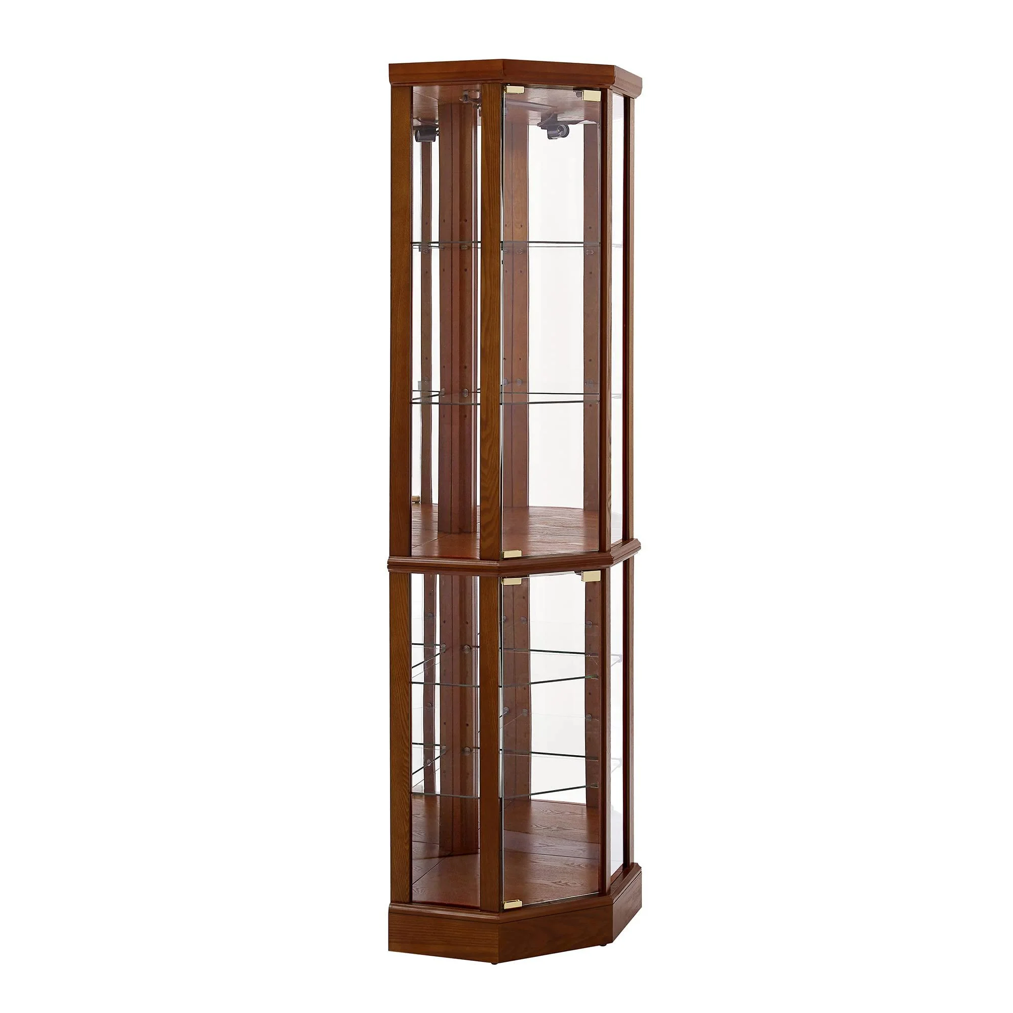 6 Shelf Lighted Corner Curio Cabinet With Adjustable Tempered Glass Shelves And Mirror Back (E26 Light Bulb Not Included) - Image 26
