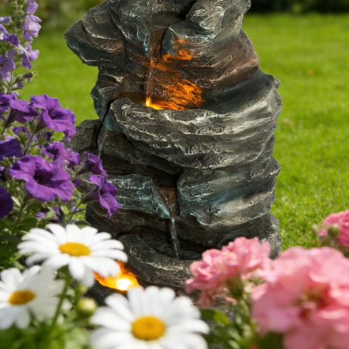 6-Tier Outdoor Cascading Stone Water Fountain with 3 LED Lights - Image 9