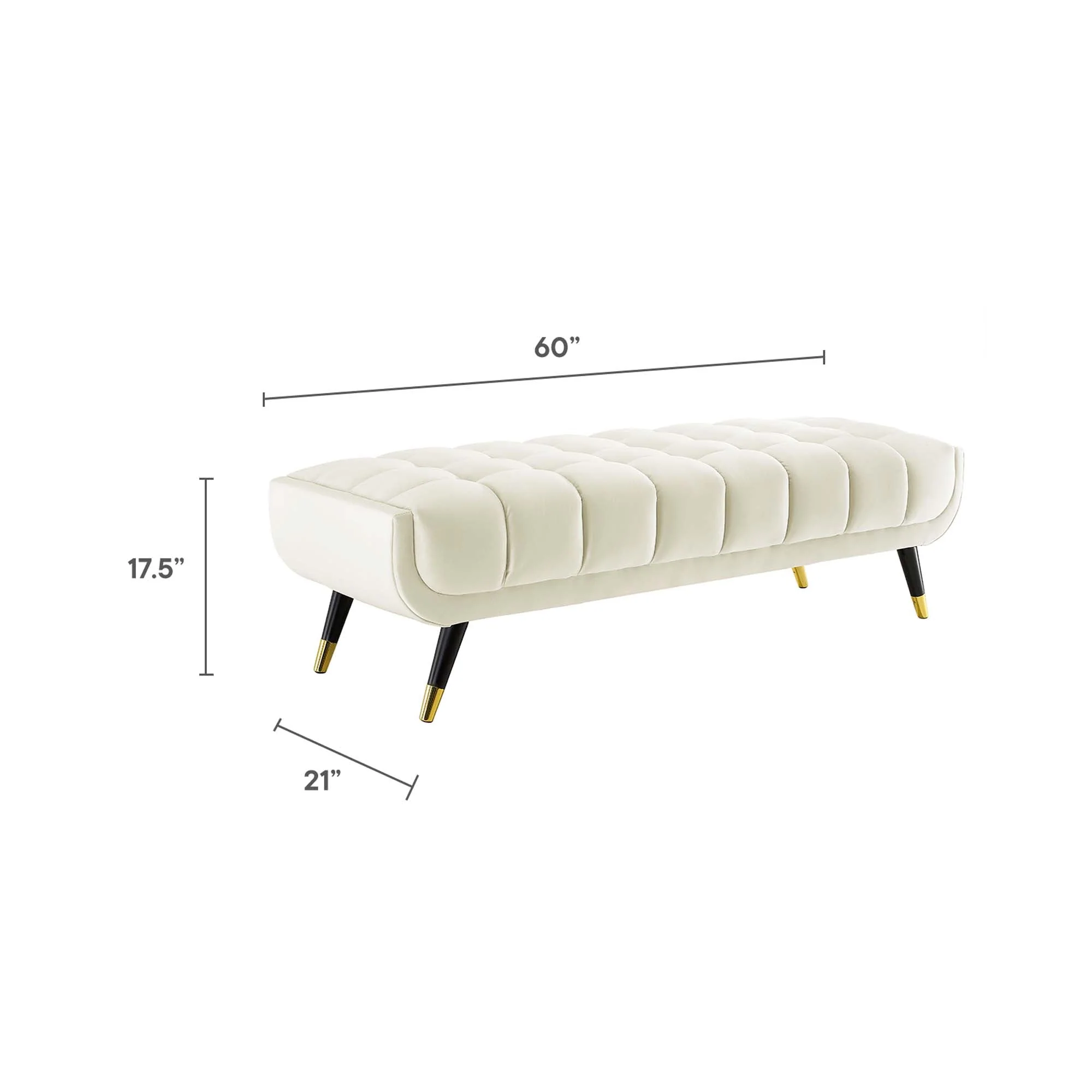 60 Inch Adept Performance Velvet Accent Bench with Gold Metal Caps - Image 9