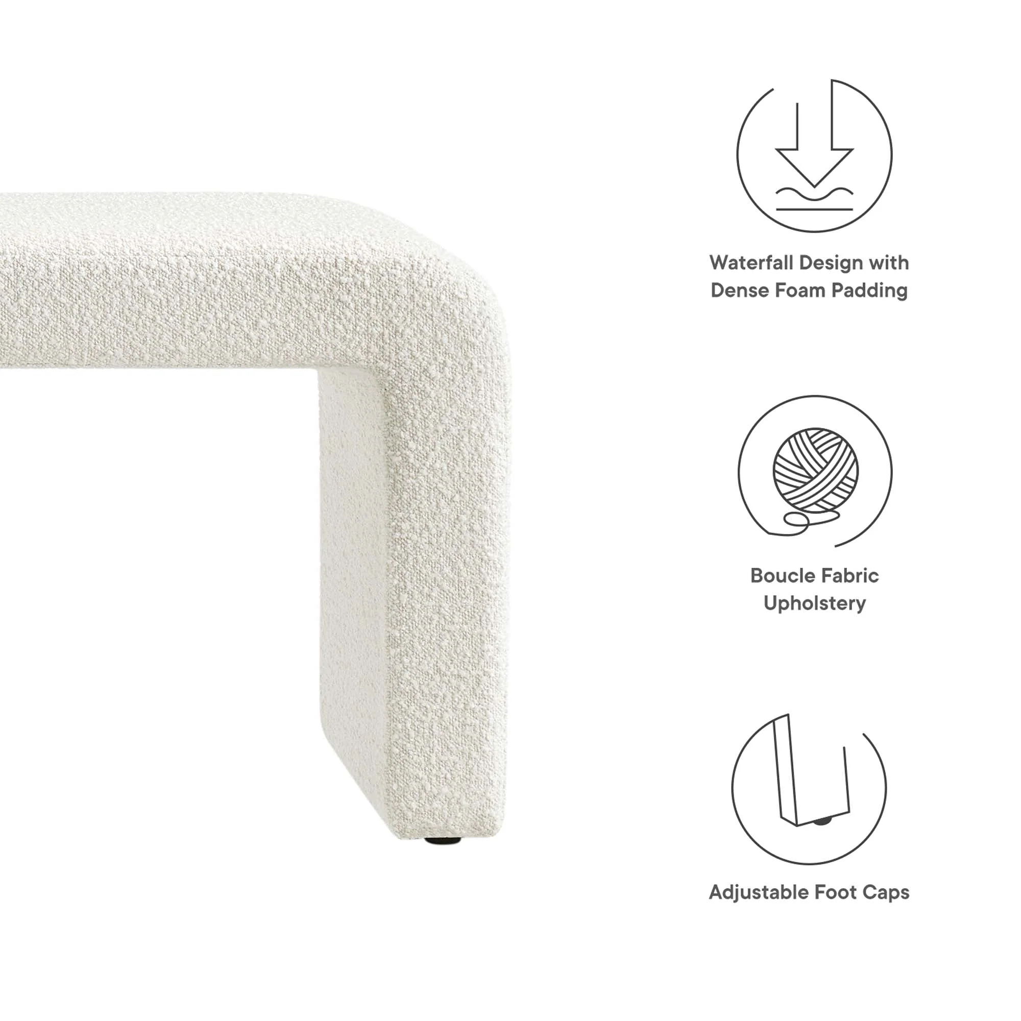60 Inch Boucle Fabric Waterfall Long Bench with Dense Foam Padding - Image 2