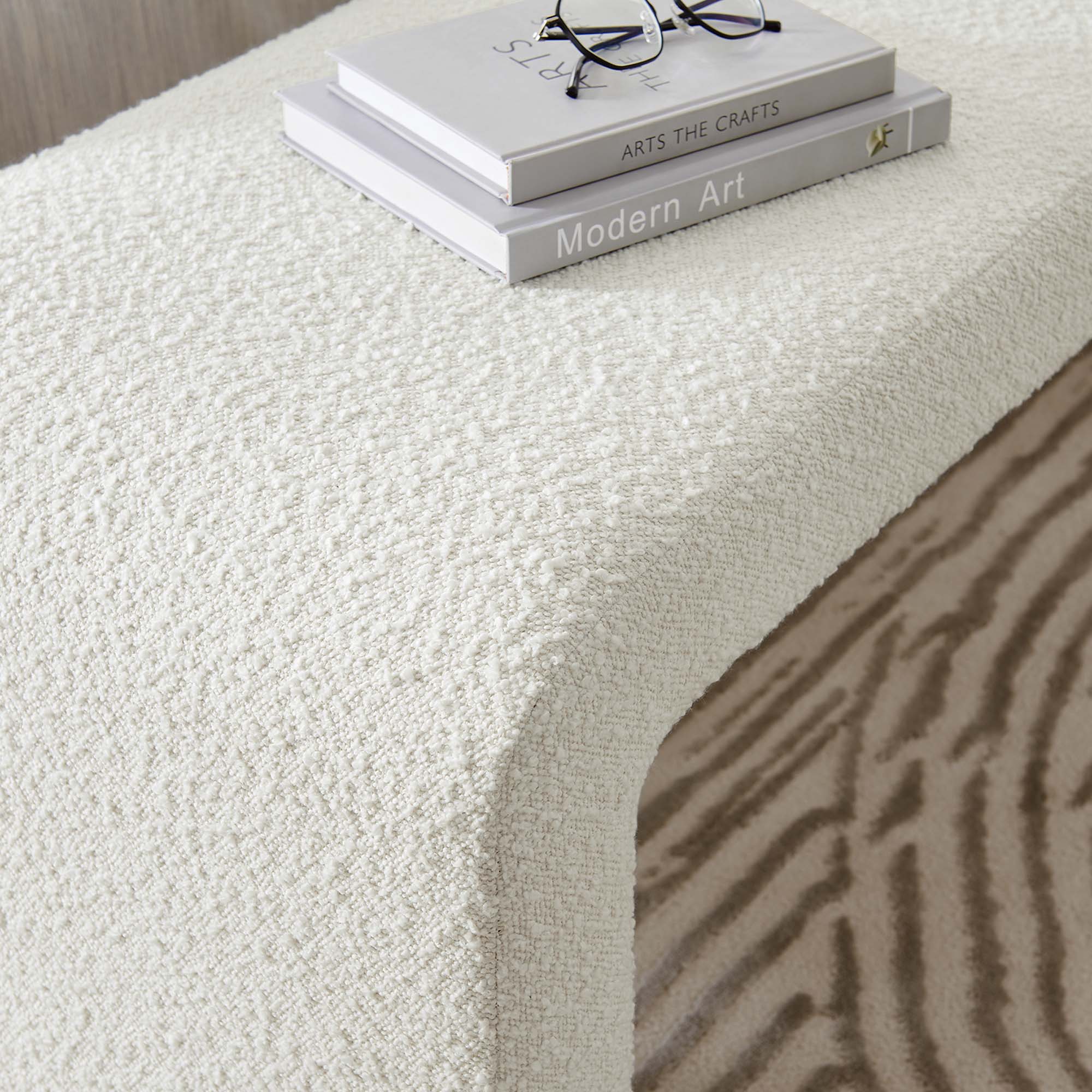 60 Inch Boucle Fabric Waterfall Long Bench with Dense Foam Padding - Image 4