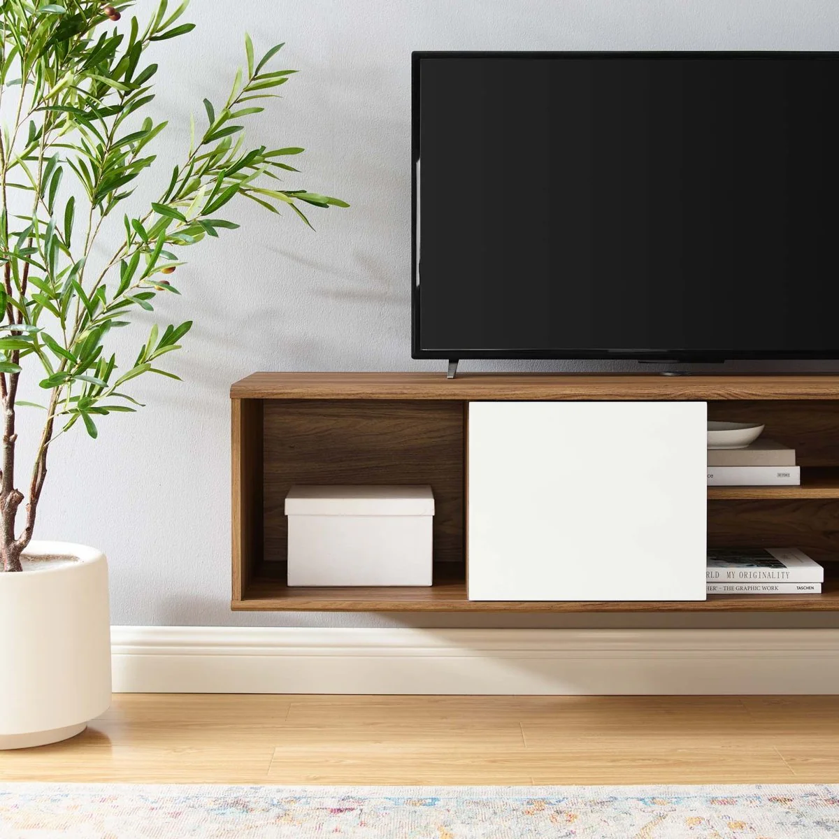 60 Inch Elegant Wall-Mounted TV Stand in Walnut White - Image 2