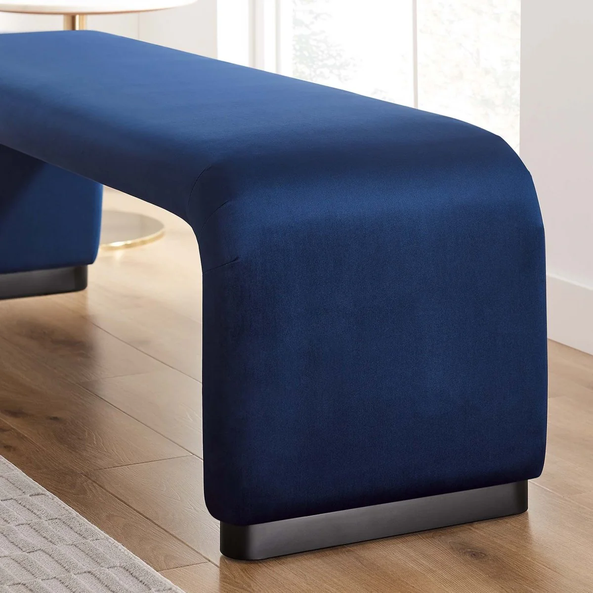 60 Inch Performance Velvet Waterfall Long Bench with Metal Base - Image 10