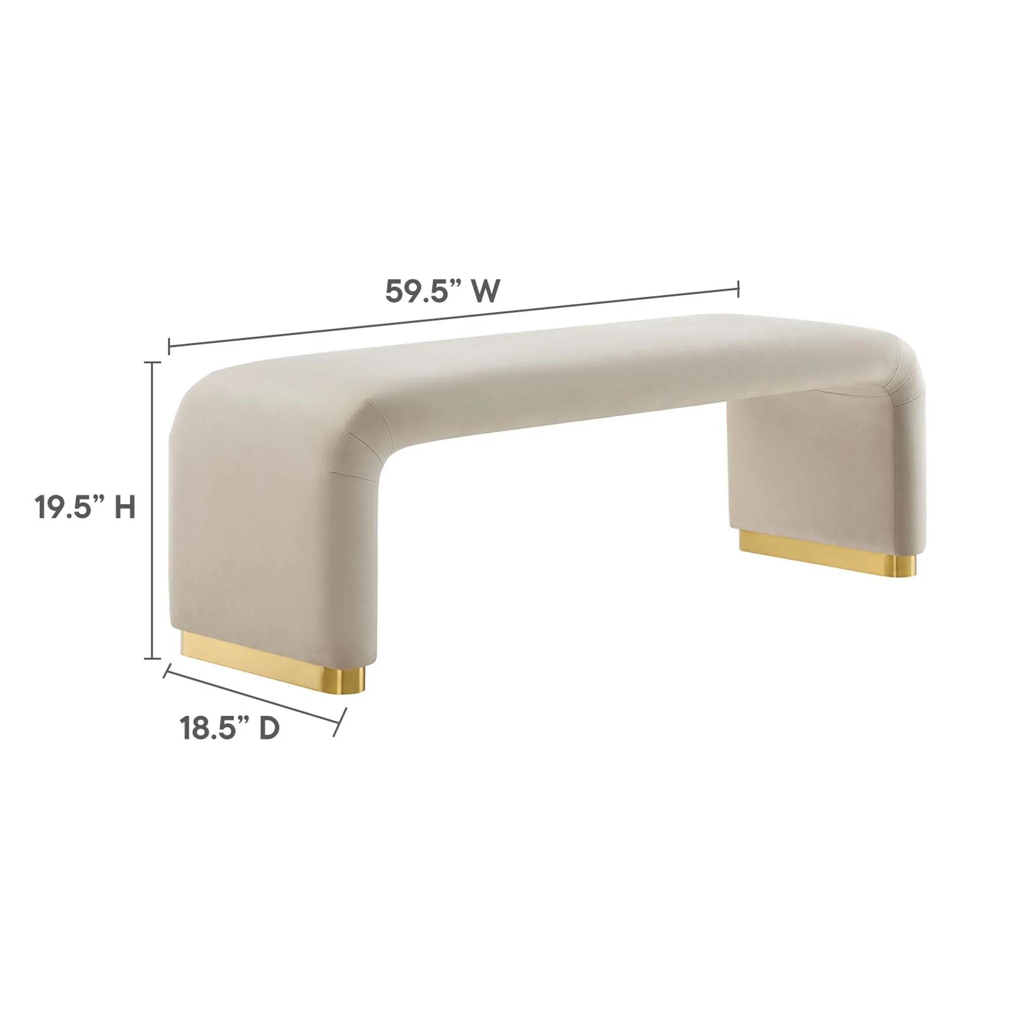 60 Inch Performance Velvet Waterfall Long Bench with Metal Base - Image 21