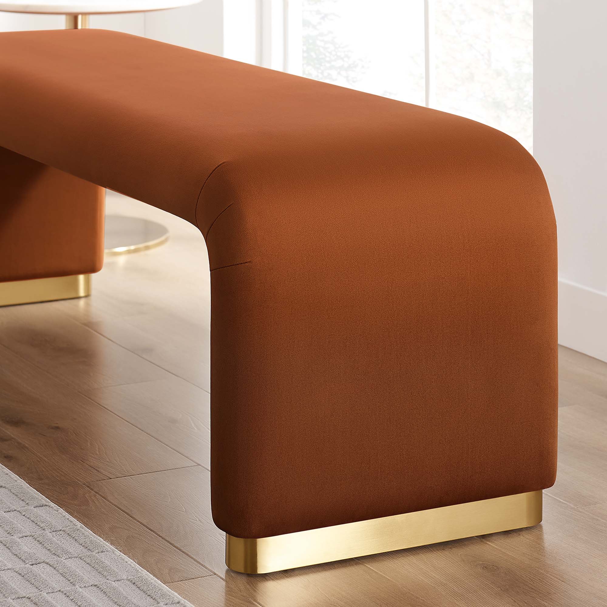 60 Inch Performance Velvet Waterfall Long Bench with Metal Base - Image 34