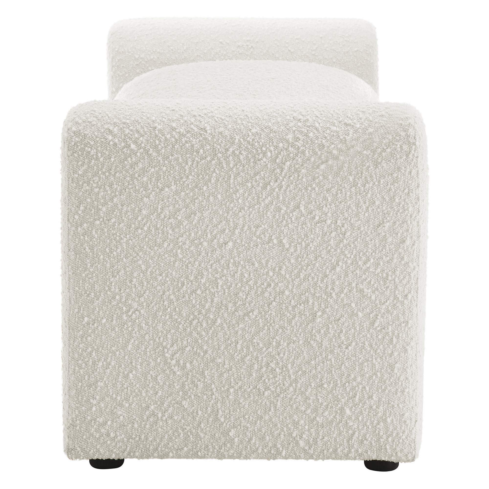 60 Inch Wavy Boucle Fabric Bench with Removable Cushion and Rounded Silhouette - Image 12