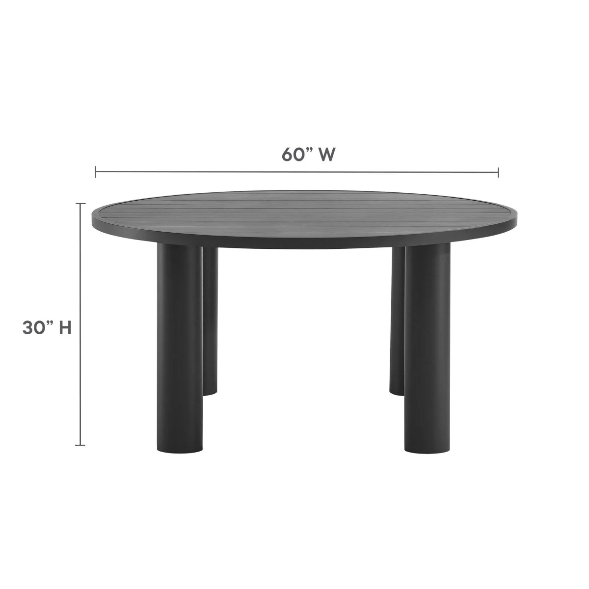60" Round Aluminum Outdoor Dining Table with Slatted Top for Patio and Garden Seating - Image 3