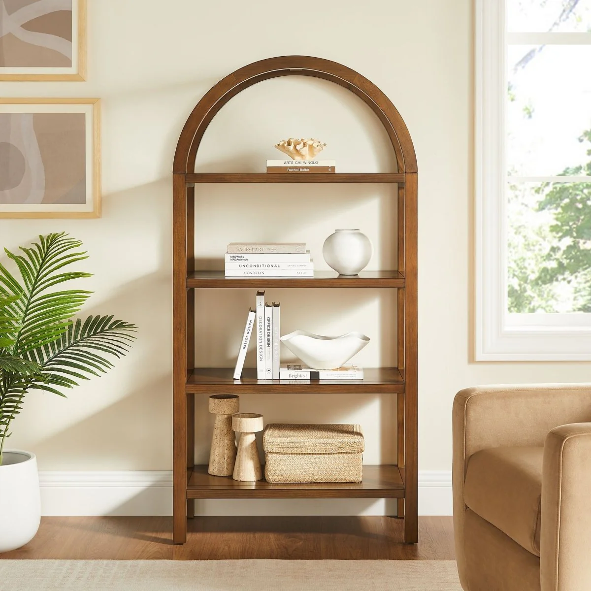 60" Tall Arched Sculptural Pine Wood Bookshelf - Image 21