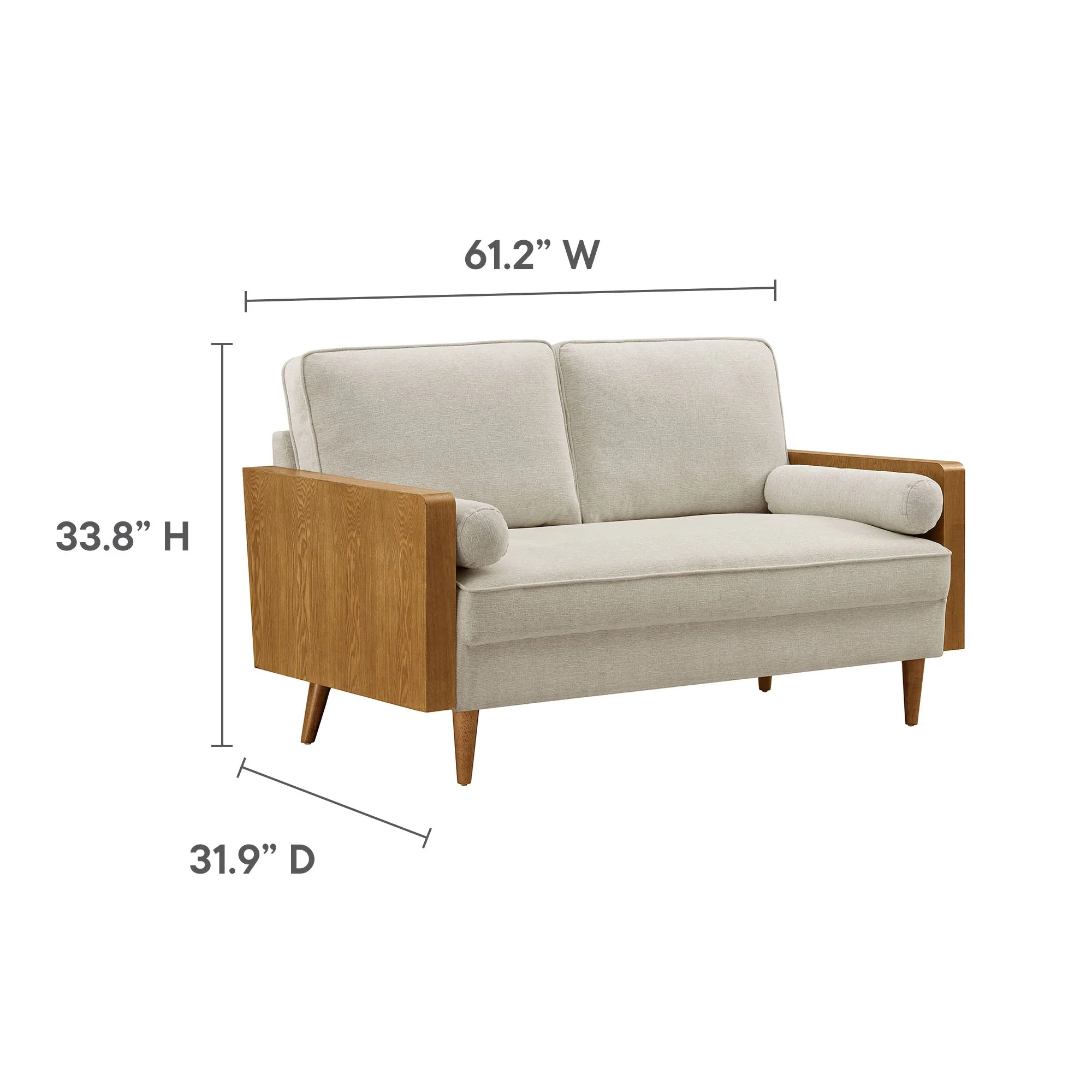 61 Inch Mid-Century Modern Heathered Weave Fabric Loveseat - Image 10