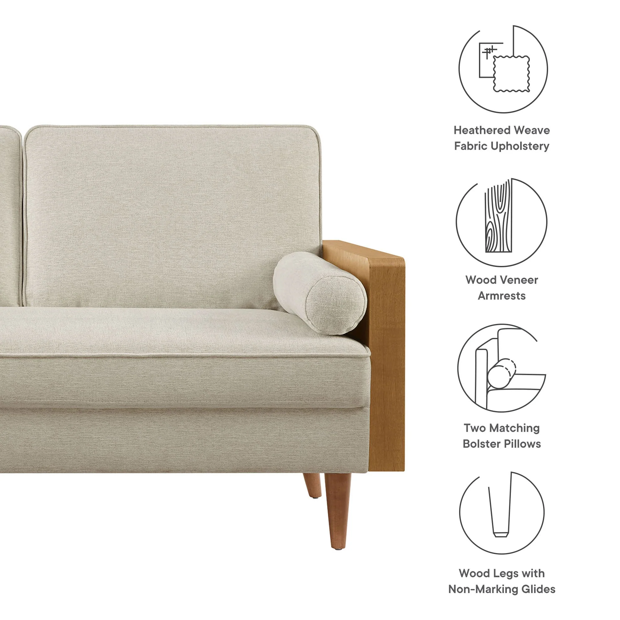 61 Inch Mid-Century Modern Heathered Weave Fabric Loveseat - Image 9