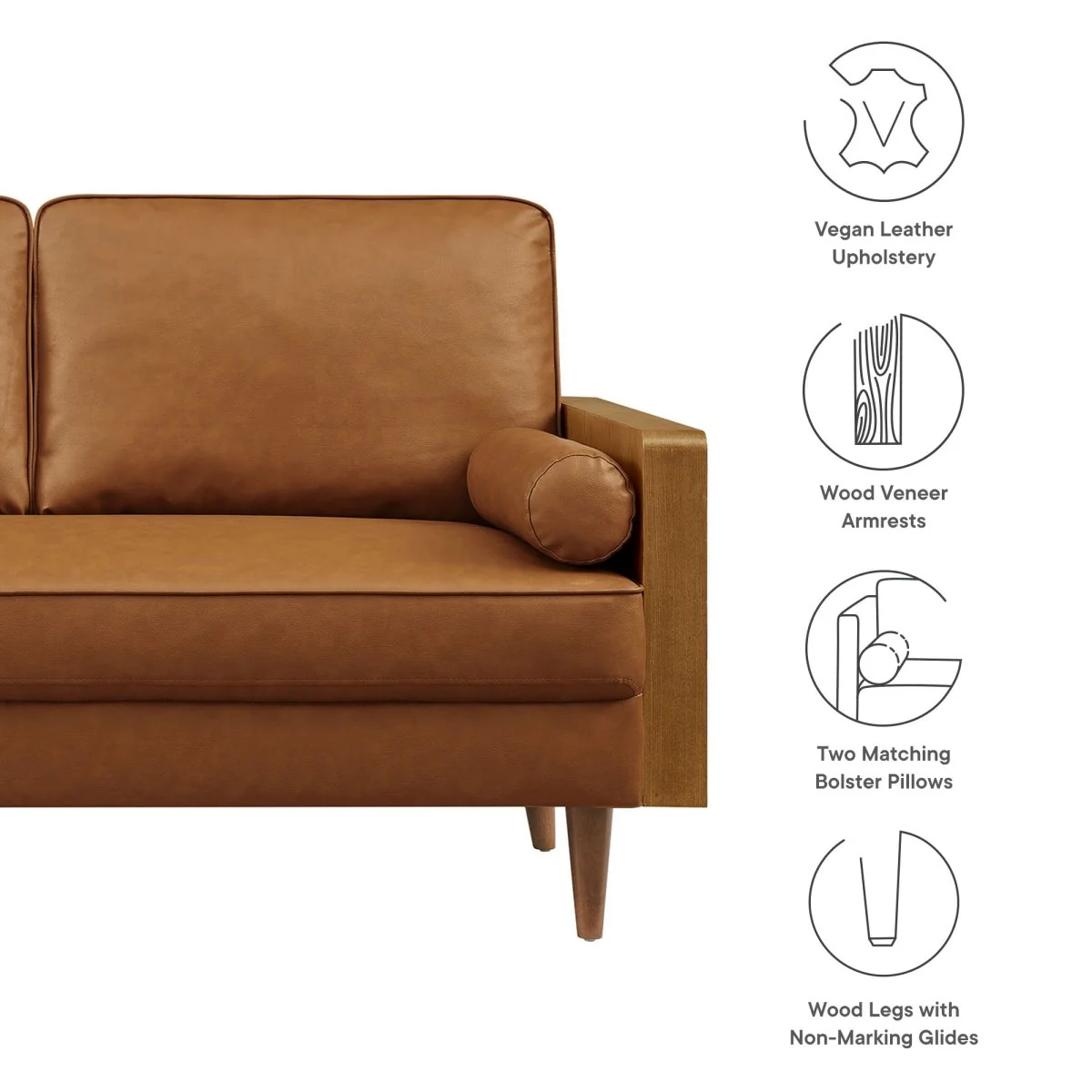 61 Inch Mid-Century Modern Upholstered Vegan Leather Loveseat - Image 2