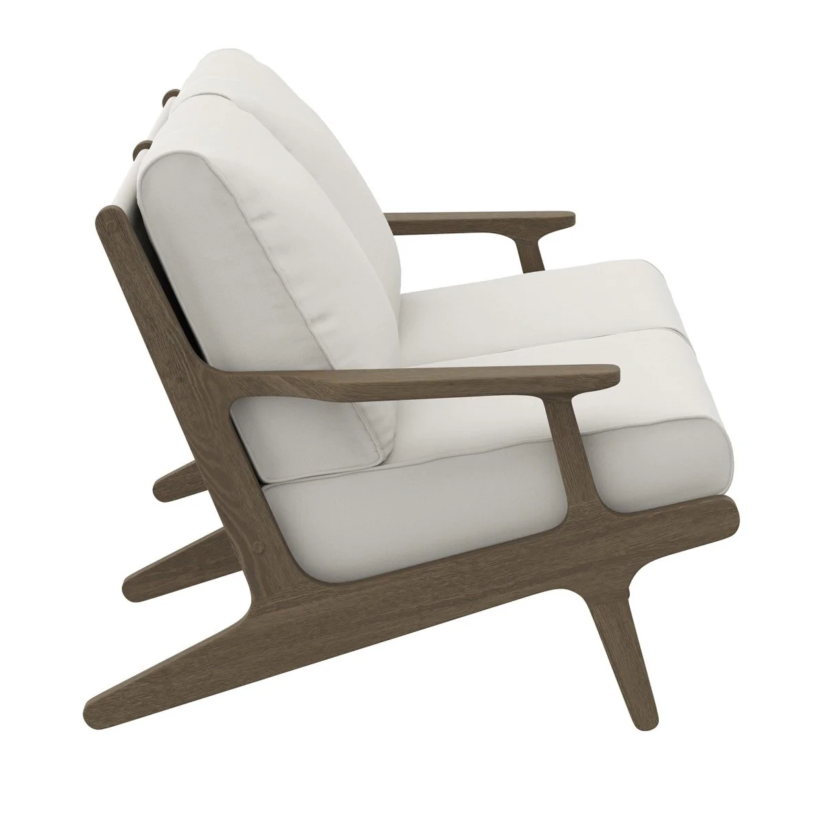 61" Weathered Gray Teak Outdoor Patio Loveseat – White Cushions - Image 5