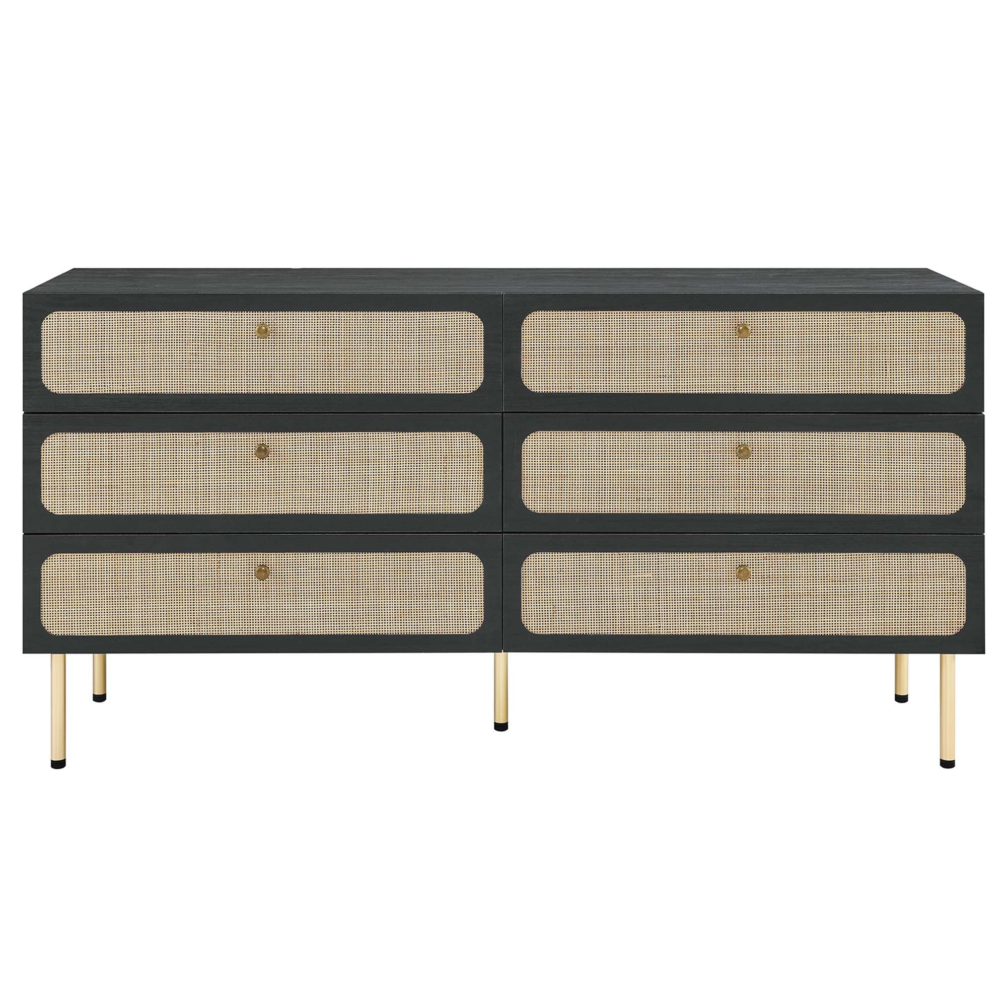 62" Black Oval Rattan 6-Drawer Bedroom Dresser - Image 5