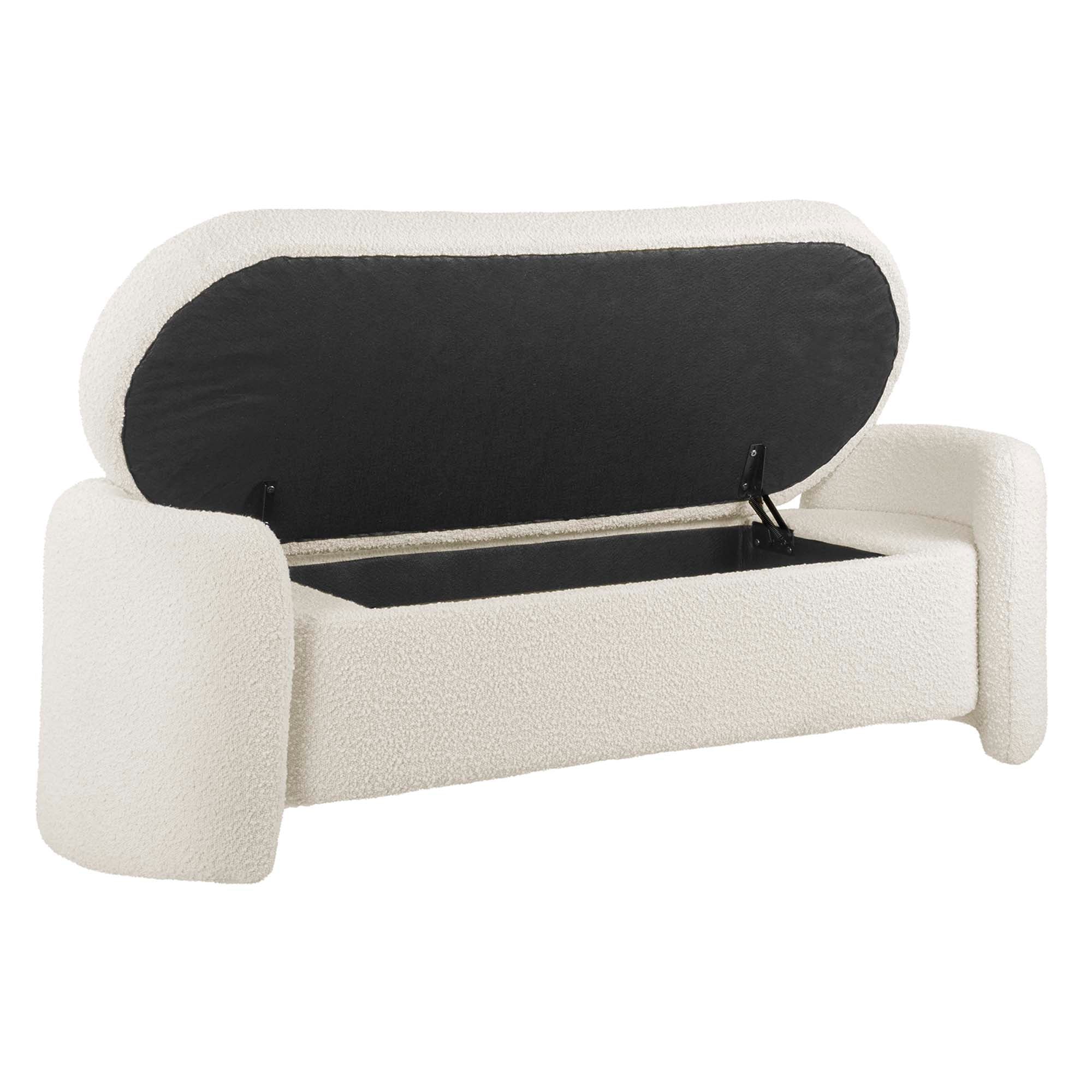 62 Inch Boucle Upholstered Storage Bench with 80-Degree Hinged Seat in Ivory - Image 4