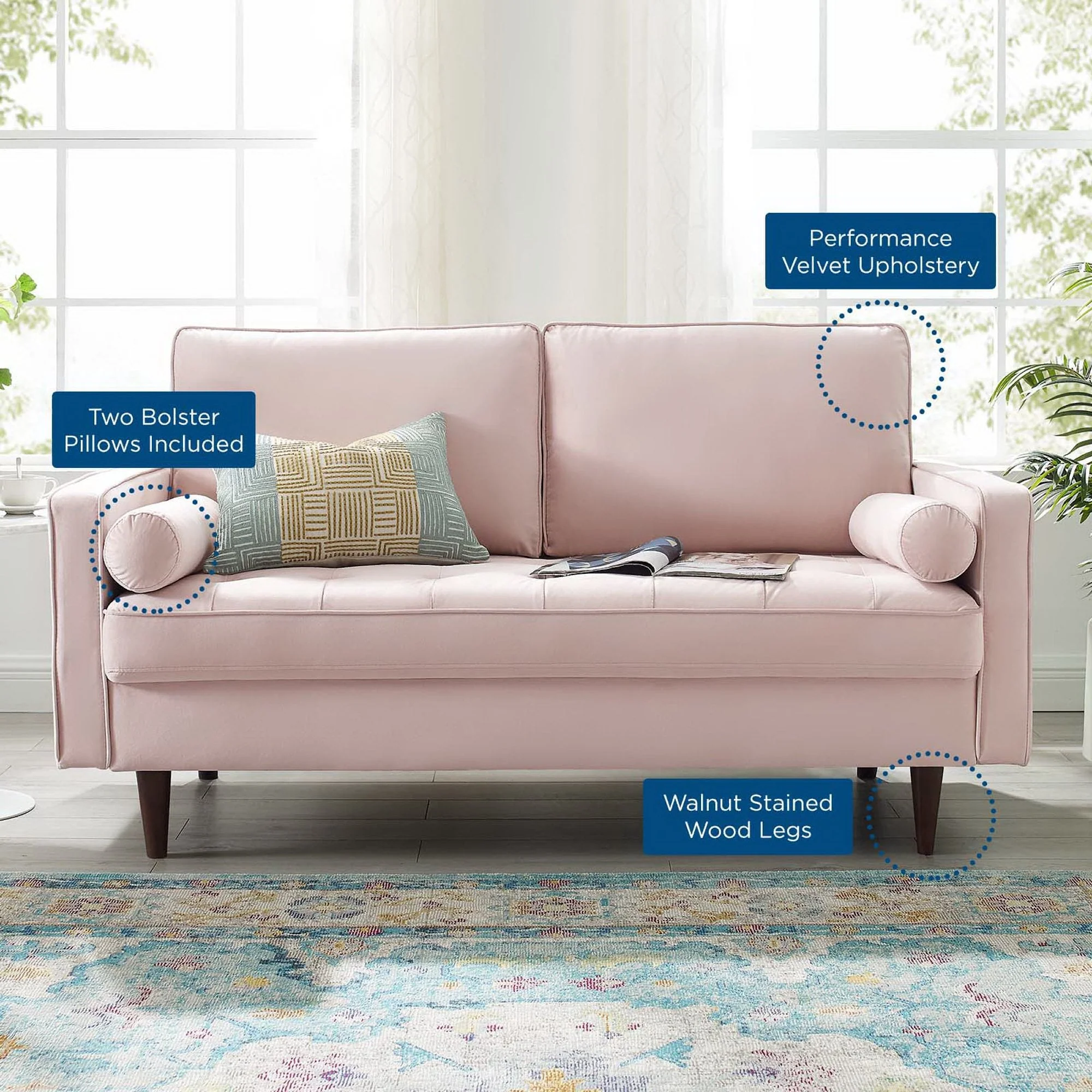 62 Inch Mid-Century Modern Performance Velvet Loveseat - Image 17