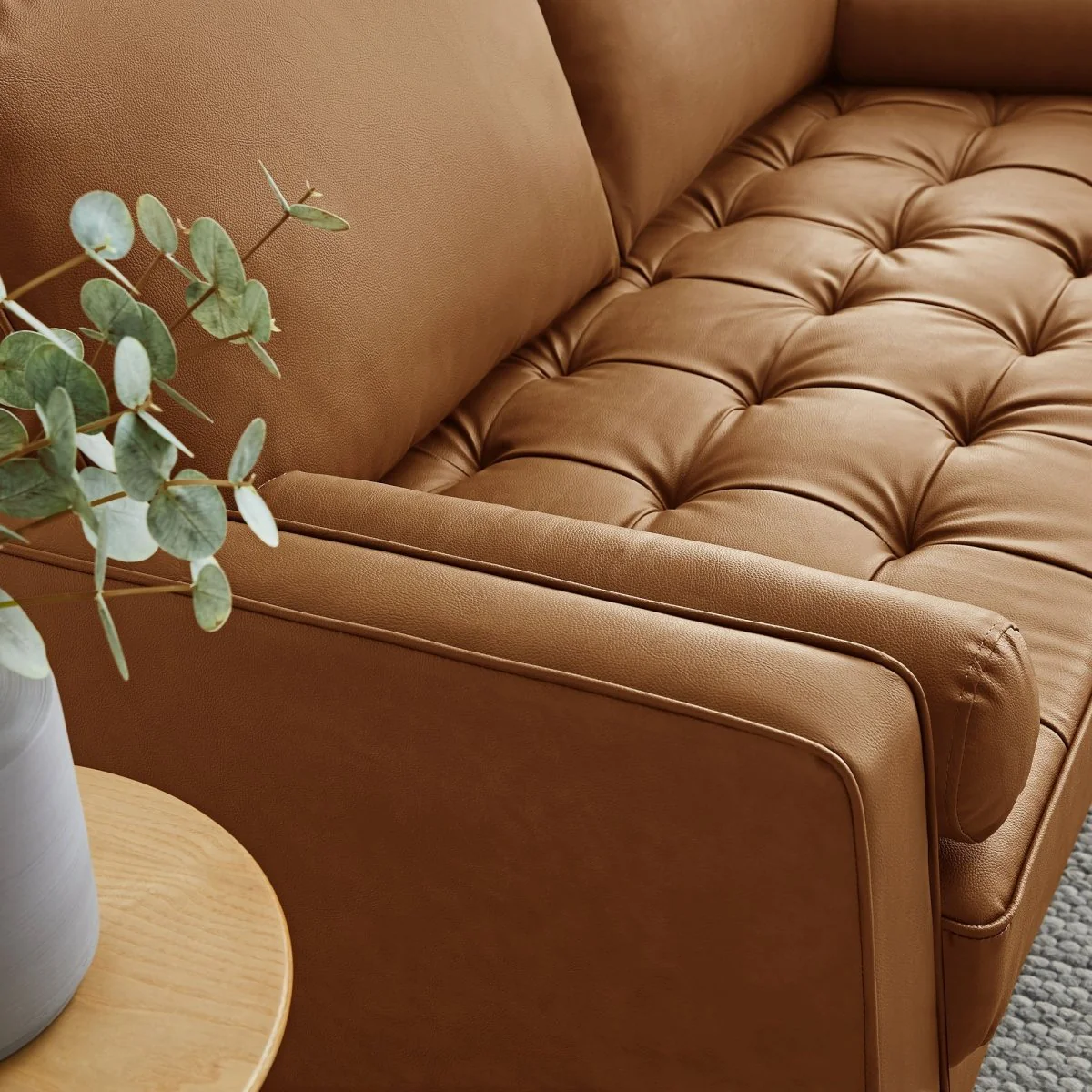 62 Inch Tufted Upholstered Vegan Leather Loveseat - Image 11
