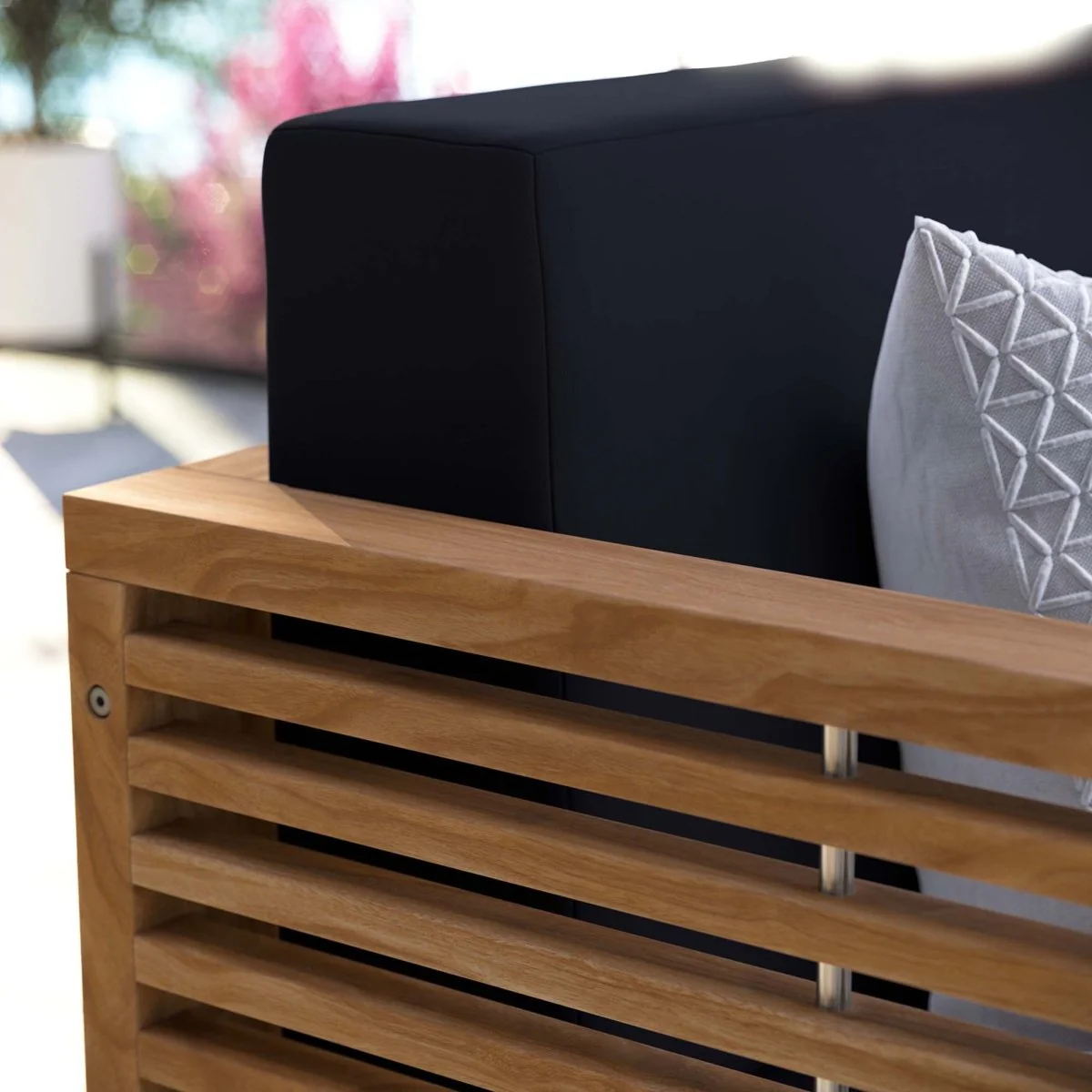 62" Modern Teak Wood Outdoor Loveseat – Contemporary Teak Wood Seating for Patio - Image 11