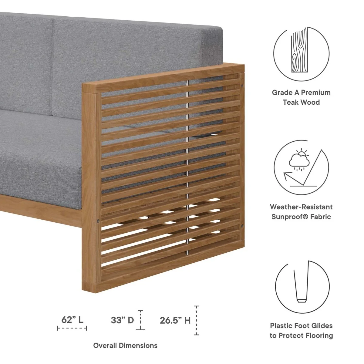 62" Modern Teak Wood Outdoor Loveseat – Contemporary Teak Wood Seating for Patio - Image 18