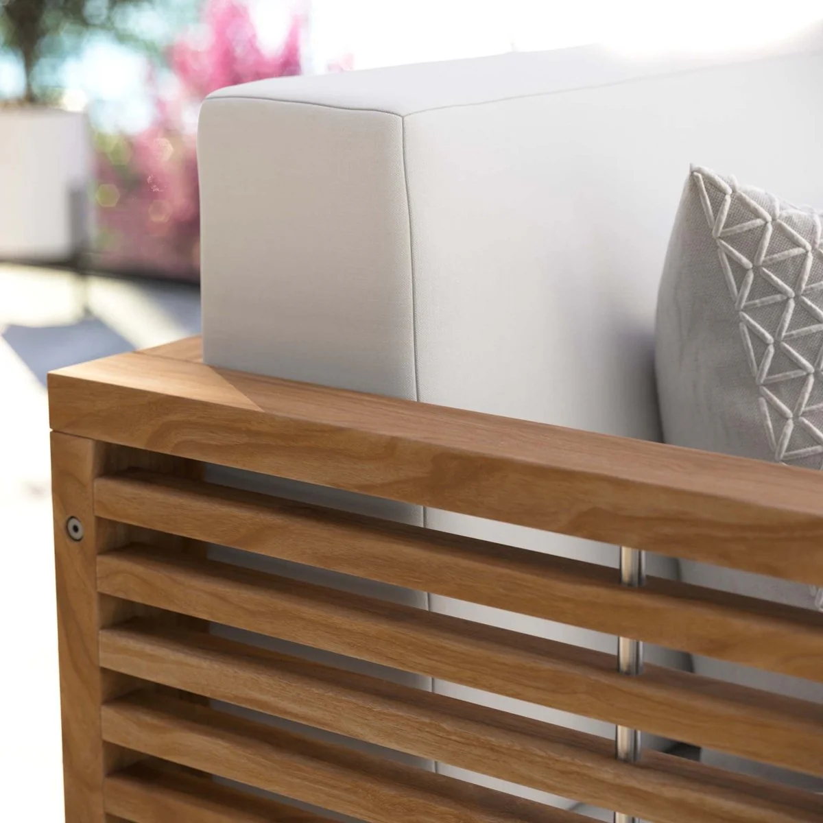 62" Modern Teak Wood Outdoor Loveseat – Contemporary Teak Wood Seating for Patio - Image 3