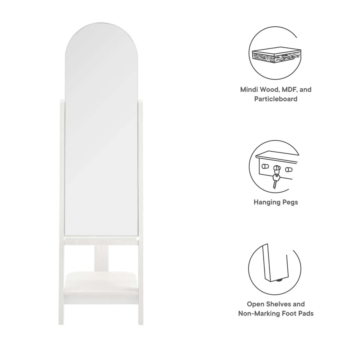 63" Arched Full-Length Standing Mirror with Built-In Shelves, Freestanding Design - Image 14