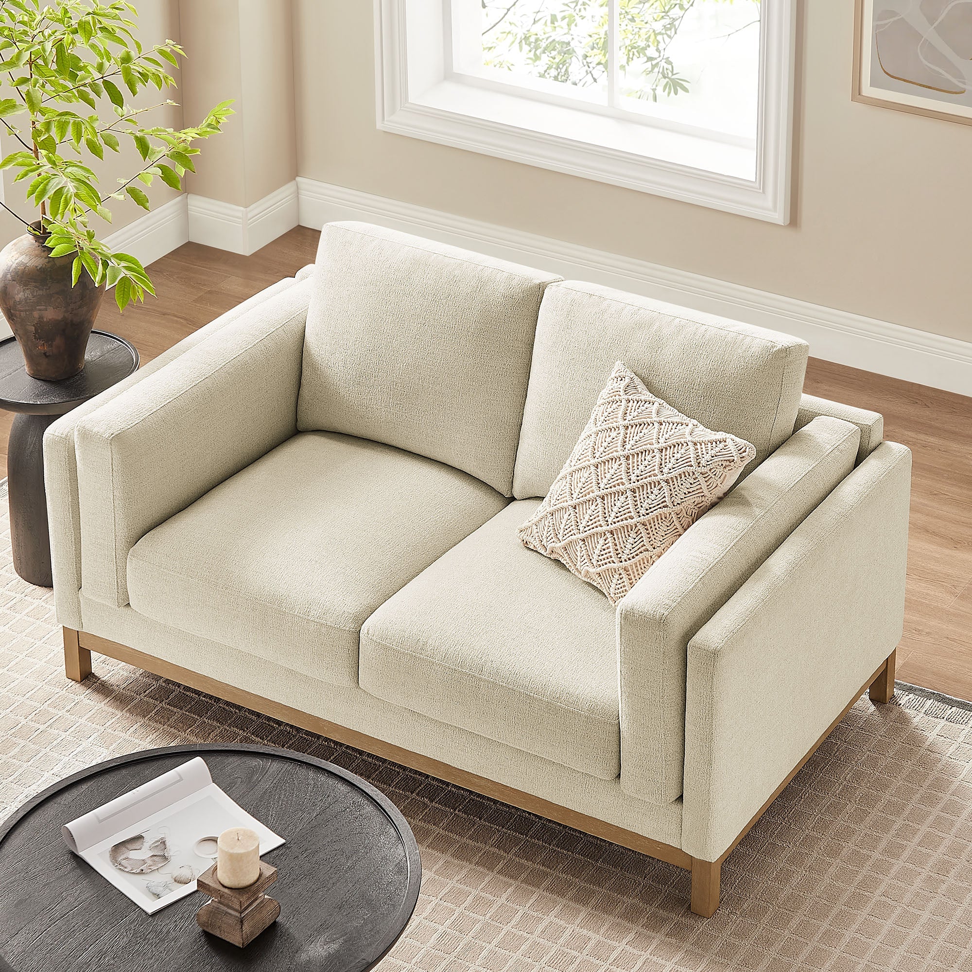 63 Inch American-Traditional Upholstered Fabric Loveseat - Image 4