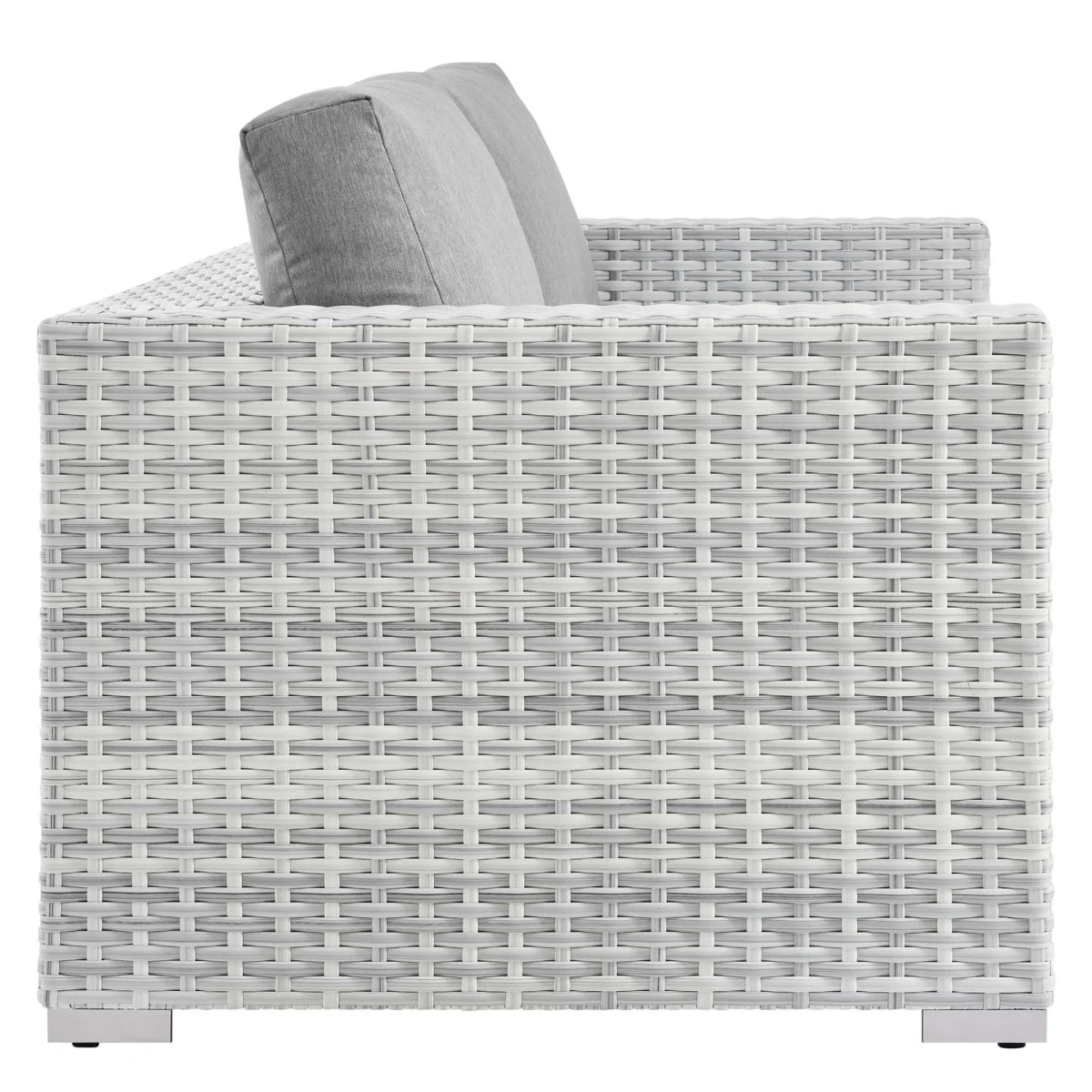 63" Light Gray Woven Rattan Aluminum Outdoor Loveseat with Cushions - Image 4