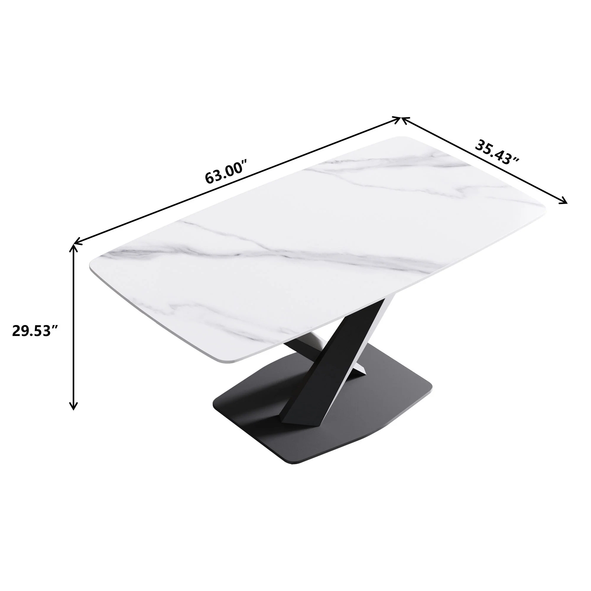 63" Modern Artificial Stone Dining Table, 6 People - White / Black - Image 4