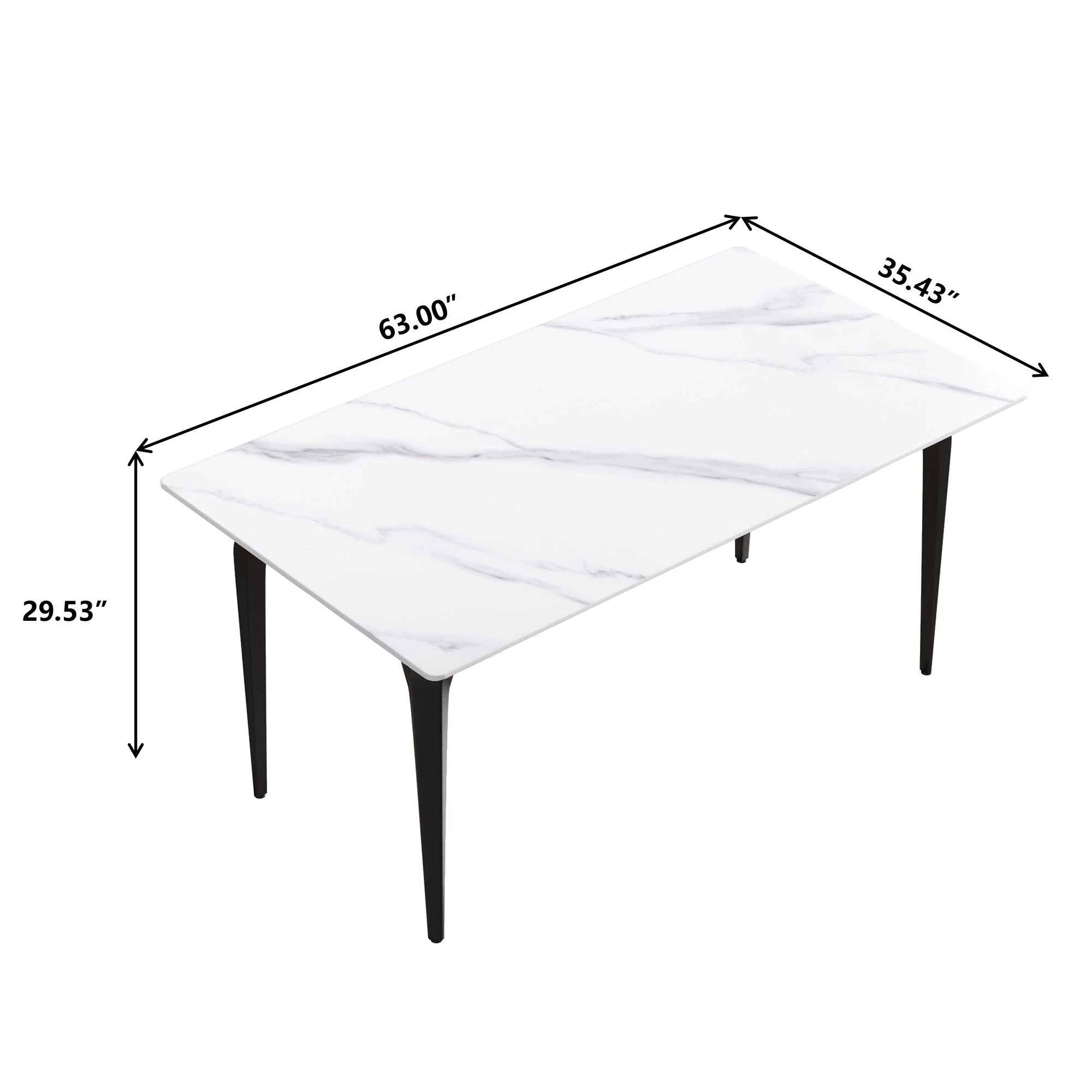 63" Modern Artificial Stone White Straight Edge Black Metal Leg Dining Table, 6 People - White / Black - Image 8