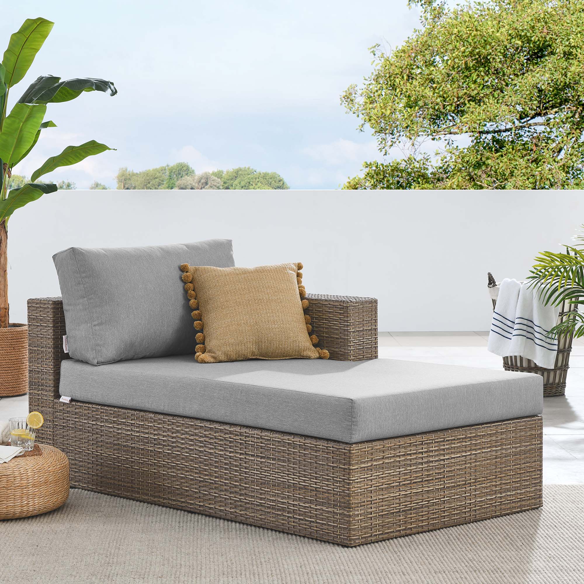 64" Cappuccino Gray Outdoor Right Arm Woven Chaise - Image 9