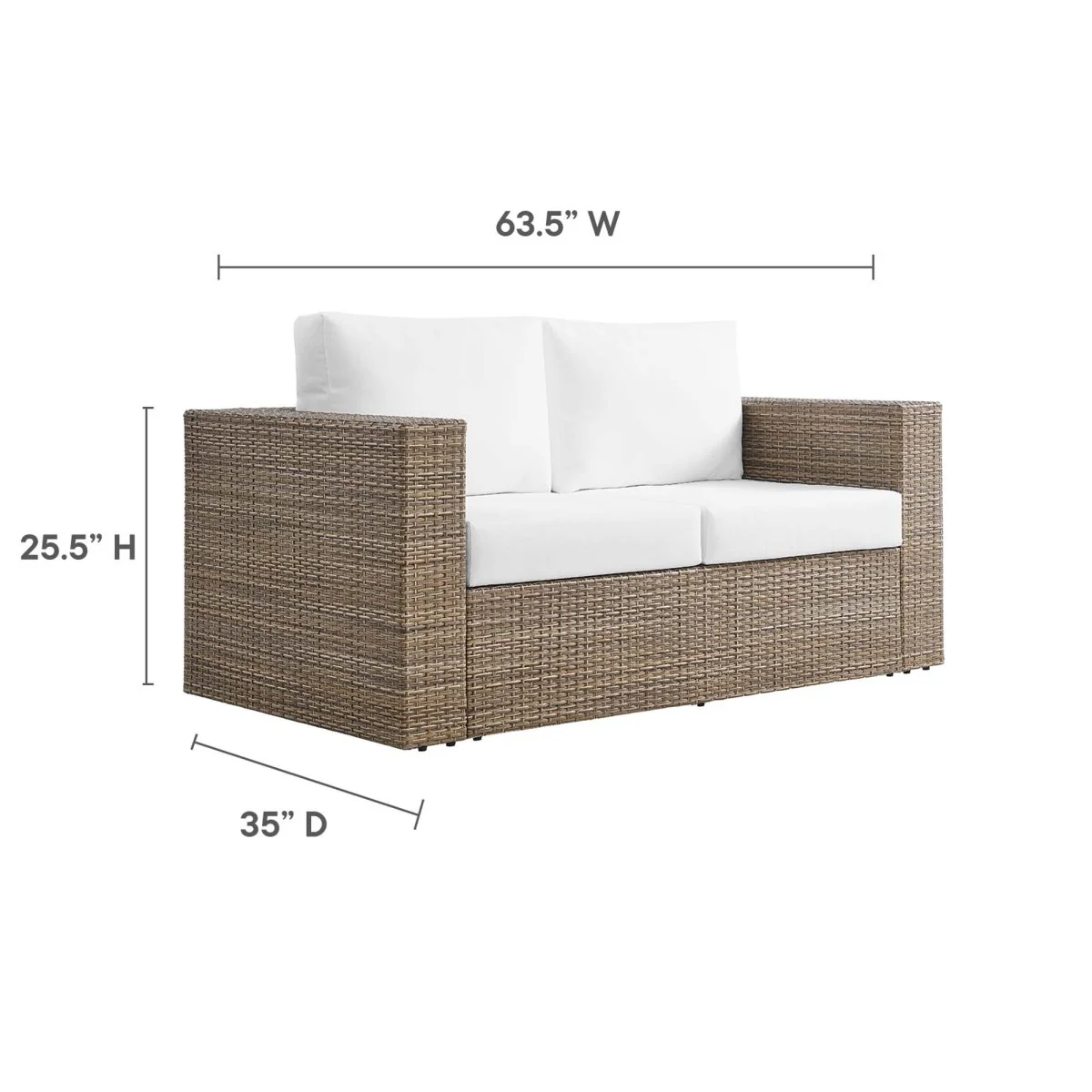 64" Cappuccino White Wicker Outdoor Loveseat - Image 3