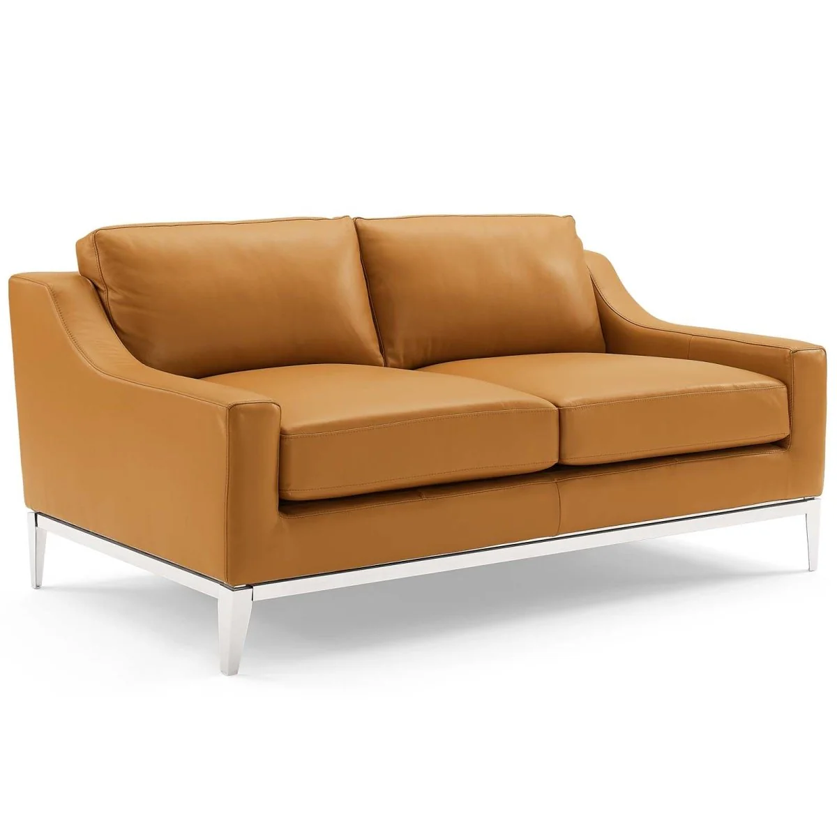 64 Inch Stainless Steel Base Leather Loveseat - Image 7