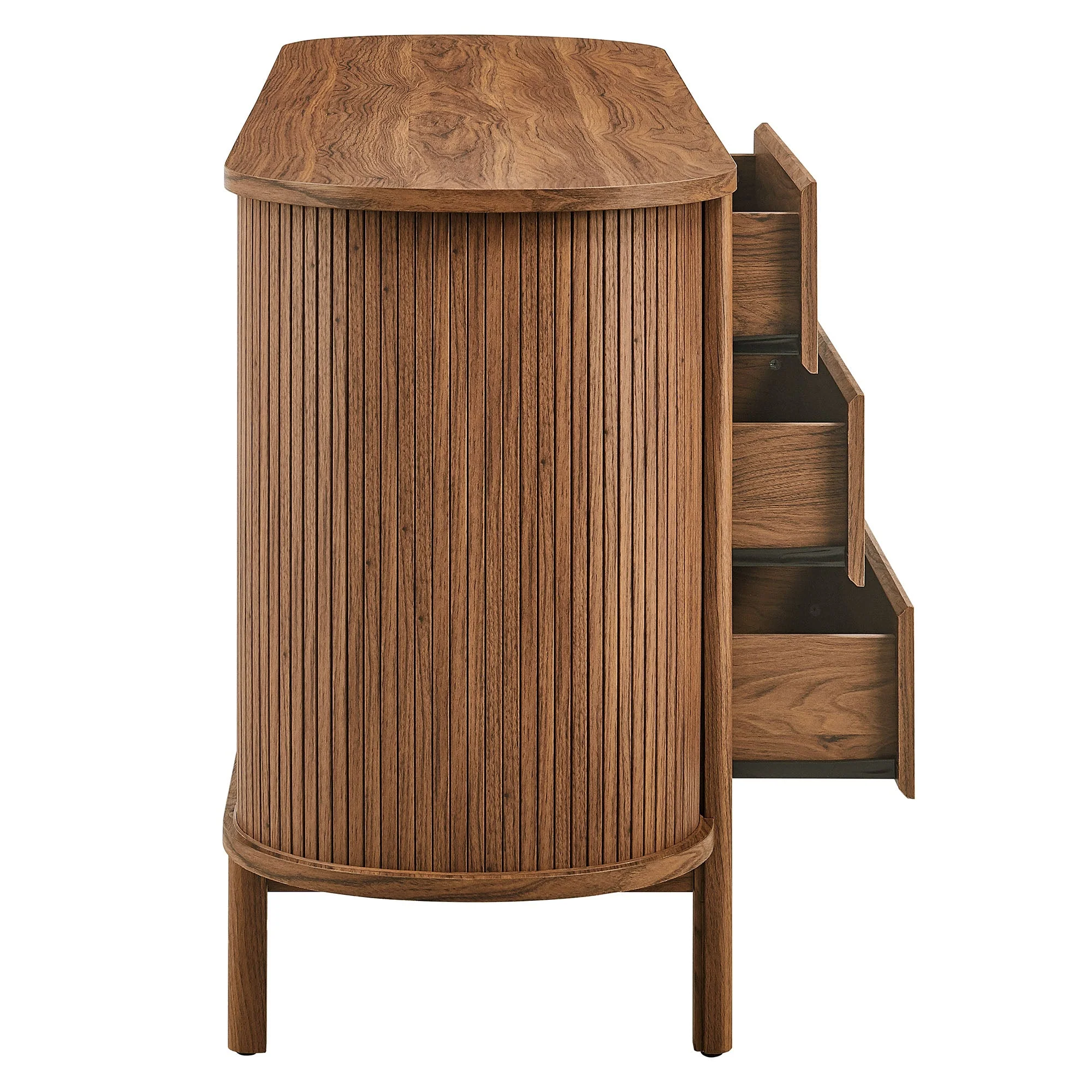 66" Oak Curved Fluted 6-Drawer Modern Bedroom Dresser - Image 14