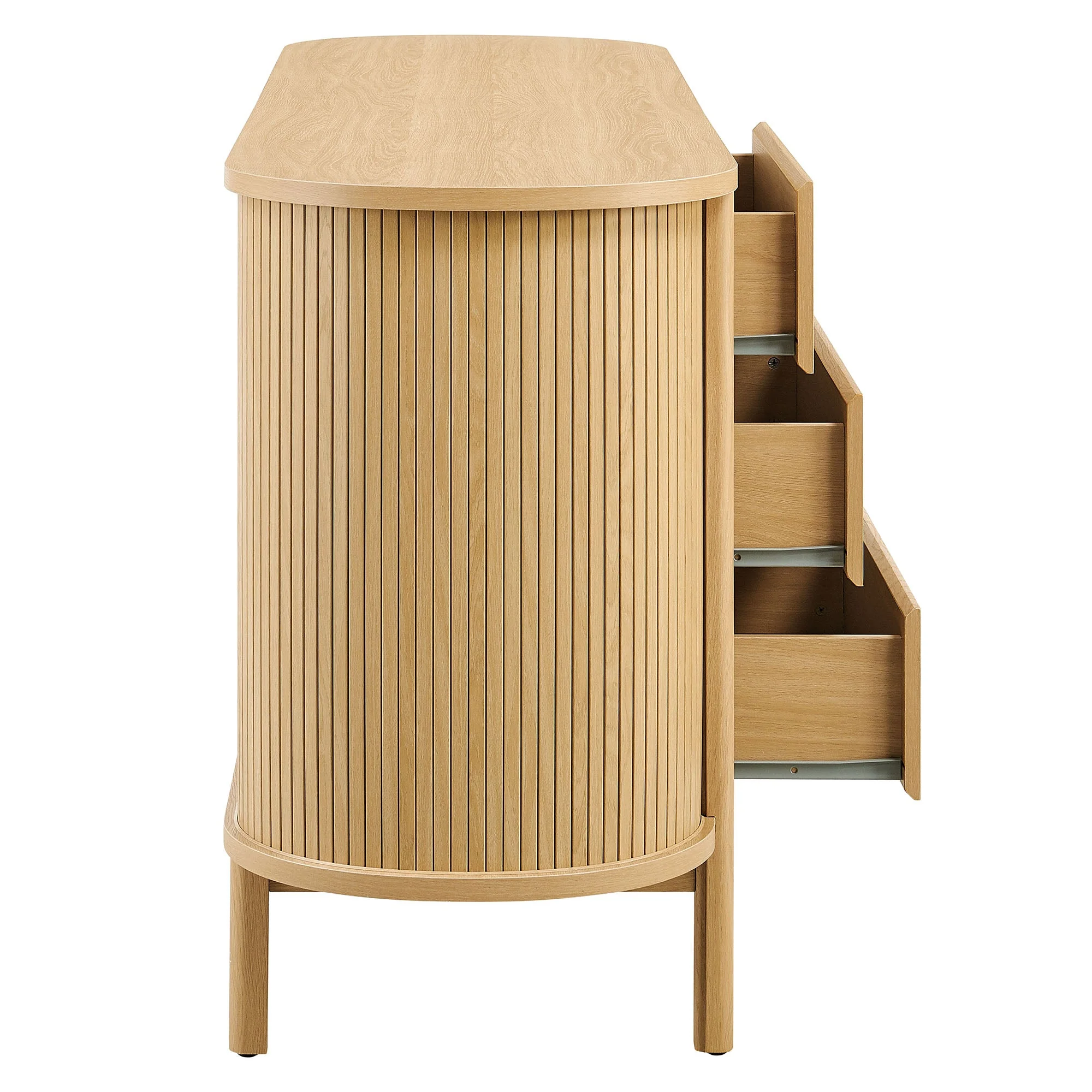66" Oak Curved Fluted 6-Drawer Modern Bedroom Dresser - Image 6