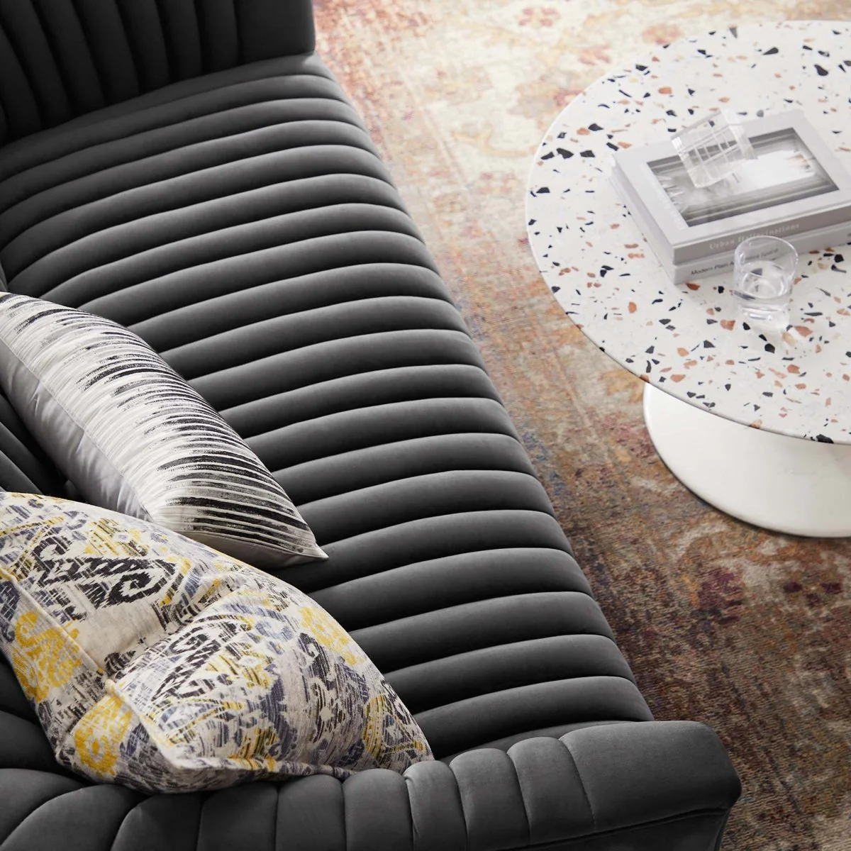 68-Inch Announce Performance Velvet Channel Tufted Loveseat - Image 2