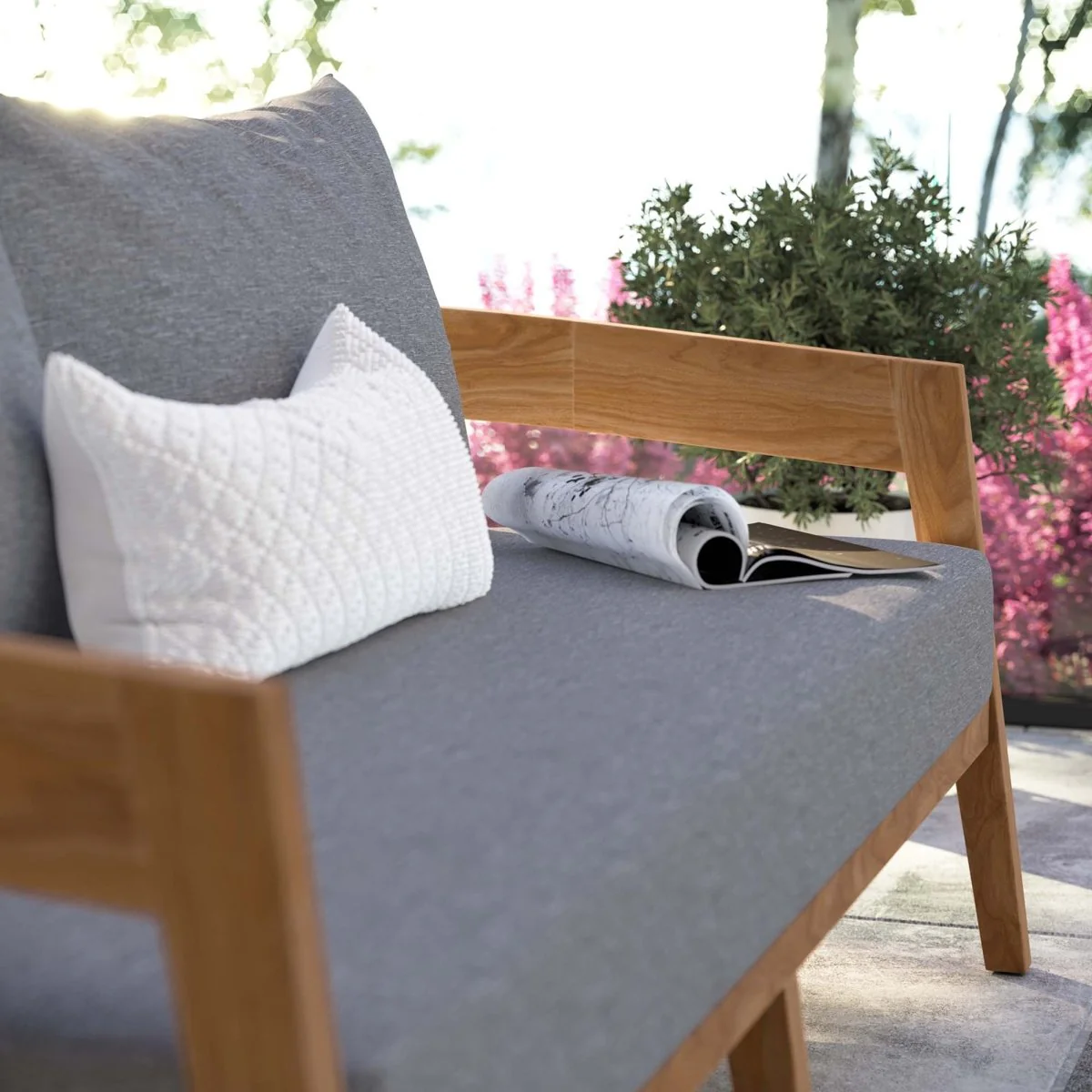 69" Natural Teak Wood Outdoor Patio Loveseat with Weather-Resistant Seat Cushions - Image 19