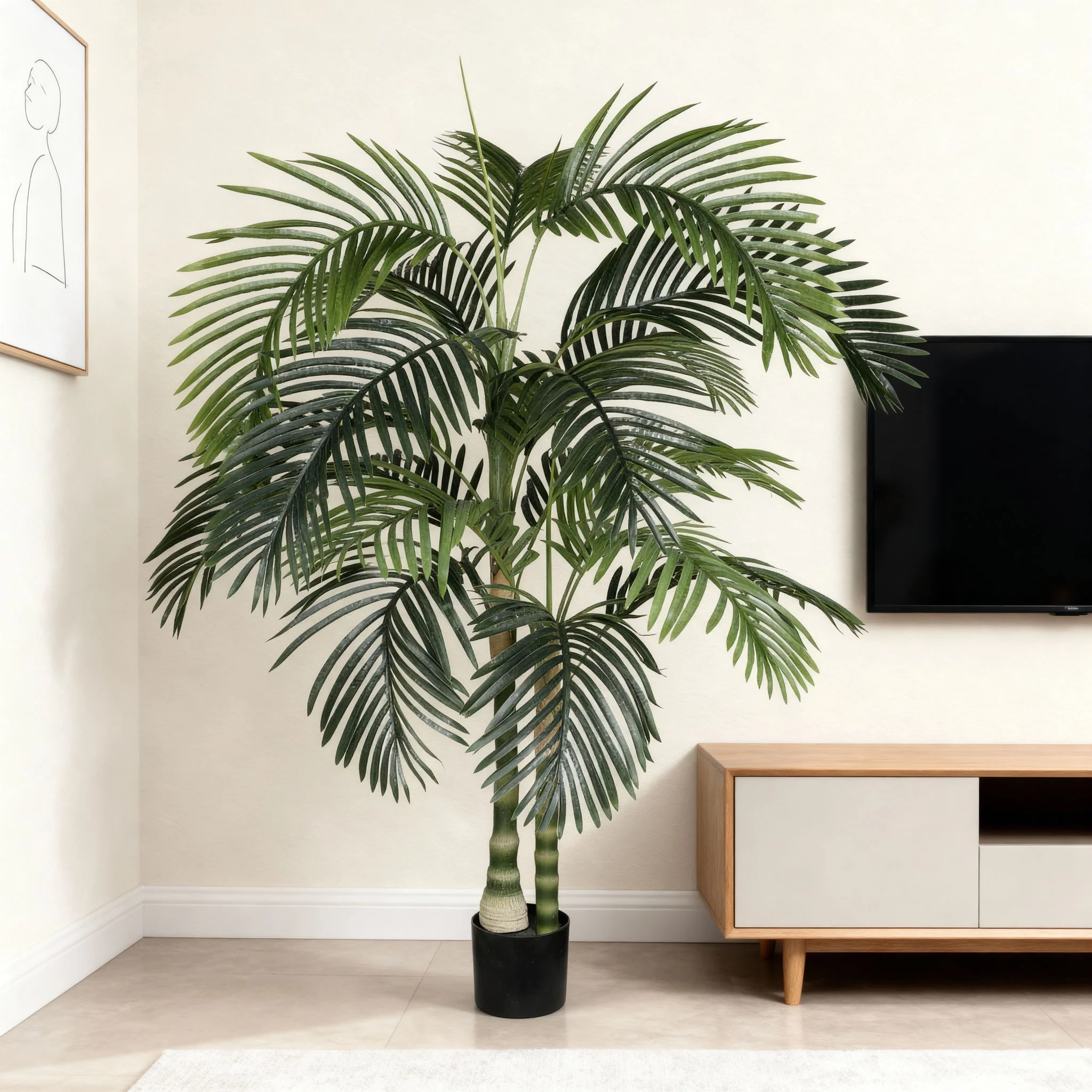 6Ft Golden Cane Artificial Palm Tree With Plastic Pot, Tropical Faux Palm, Indoor / Outdoor Decoration - Green Leaves - Image 6