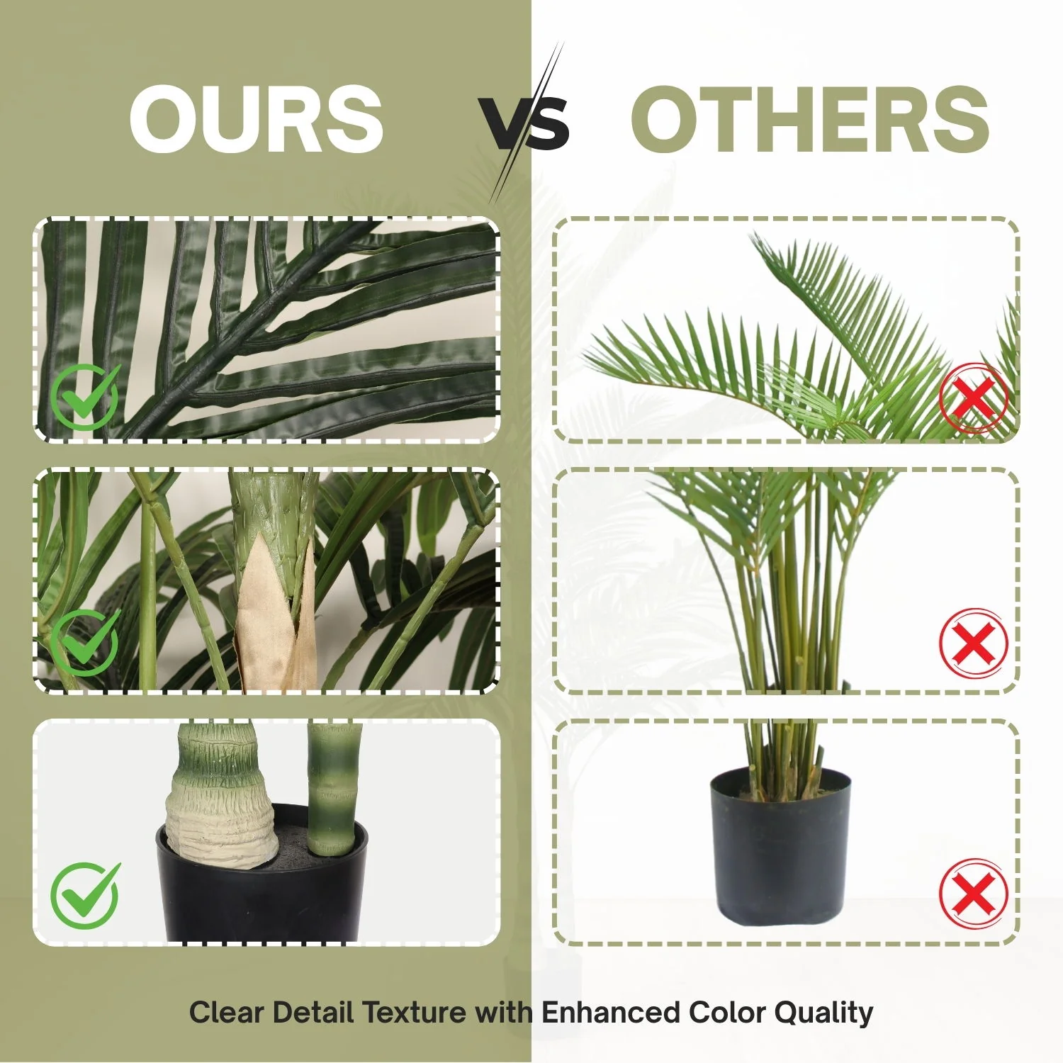 6Ft Golden Cane Artificial Palm Tree With Plastic Pot, Tropical Faux Palm, Indoor / Outdoor Decoration - Green Leaves - Image 9