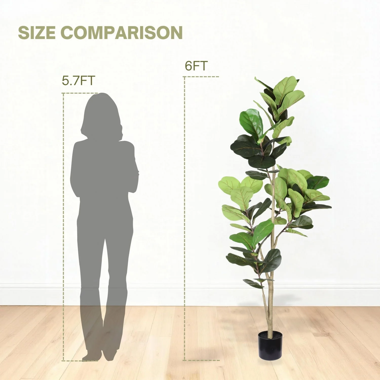 6Ft Real Touch Fake Fiddle Leaf Fig Tree In Pot, Indoor Decor For Home - Green Leaves - Image 5