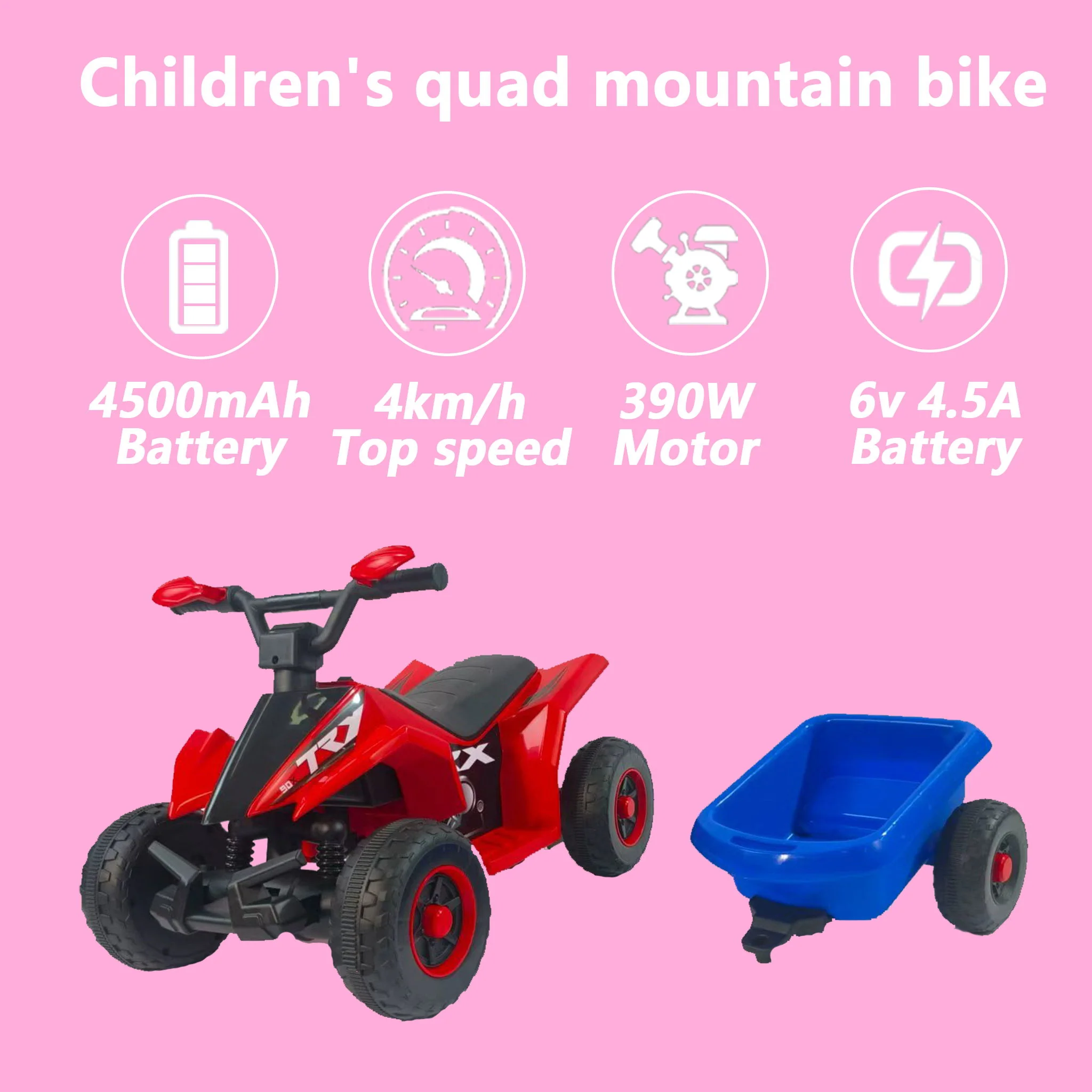 6V Kids Electric ATV With Headlights, Mp3, USB & Volume Control, 4 Wheel Ride-On Vehicle - Red - Image 7
