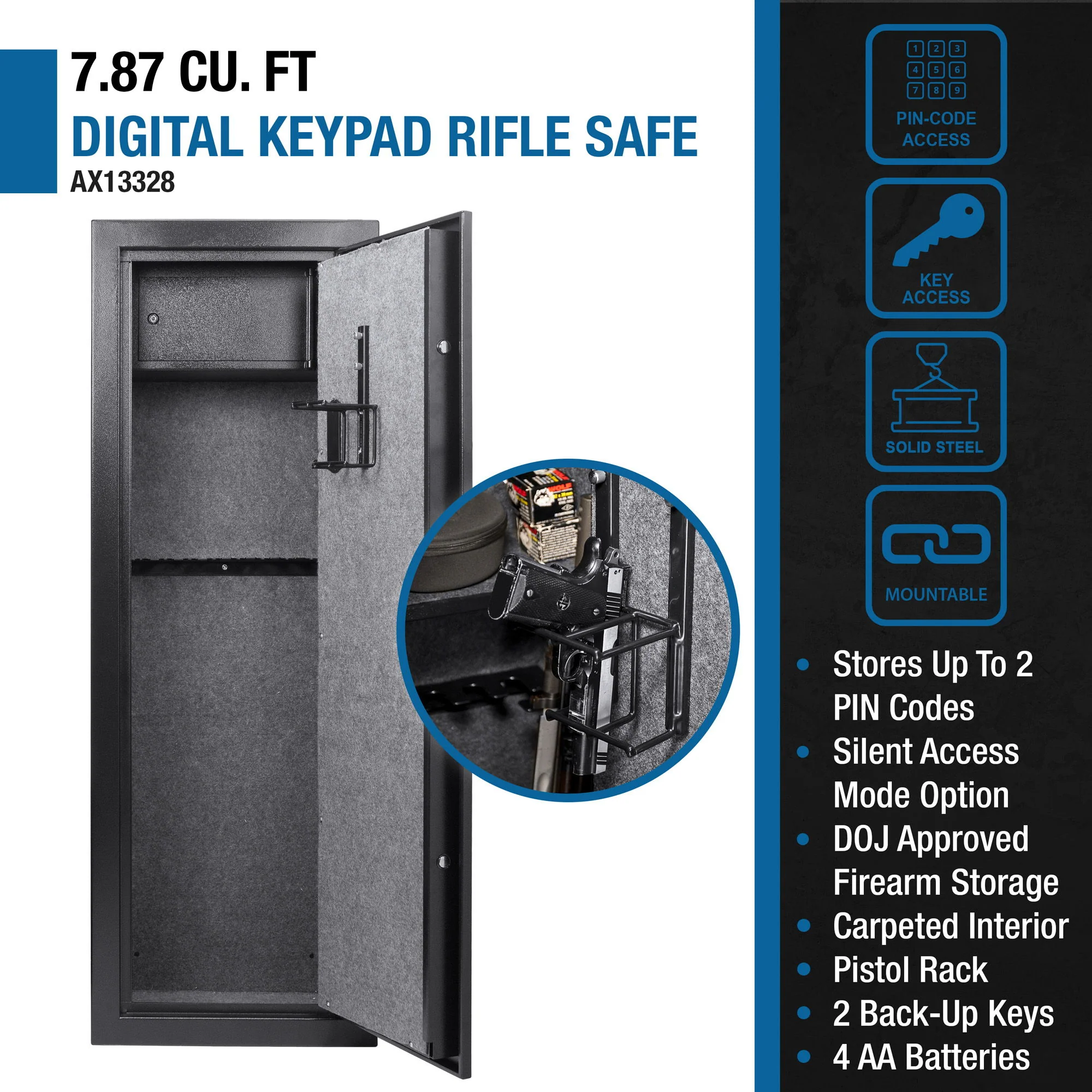 7.87 Cubic Ft Keypad Rifle Safe - Black - Image 3