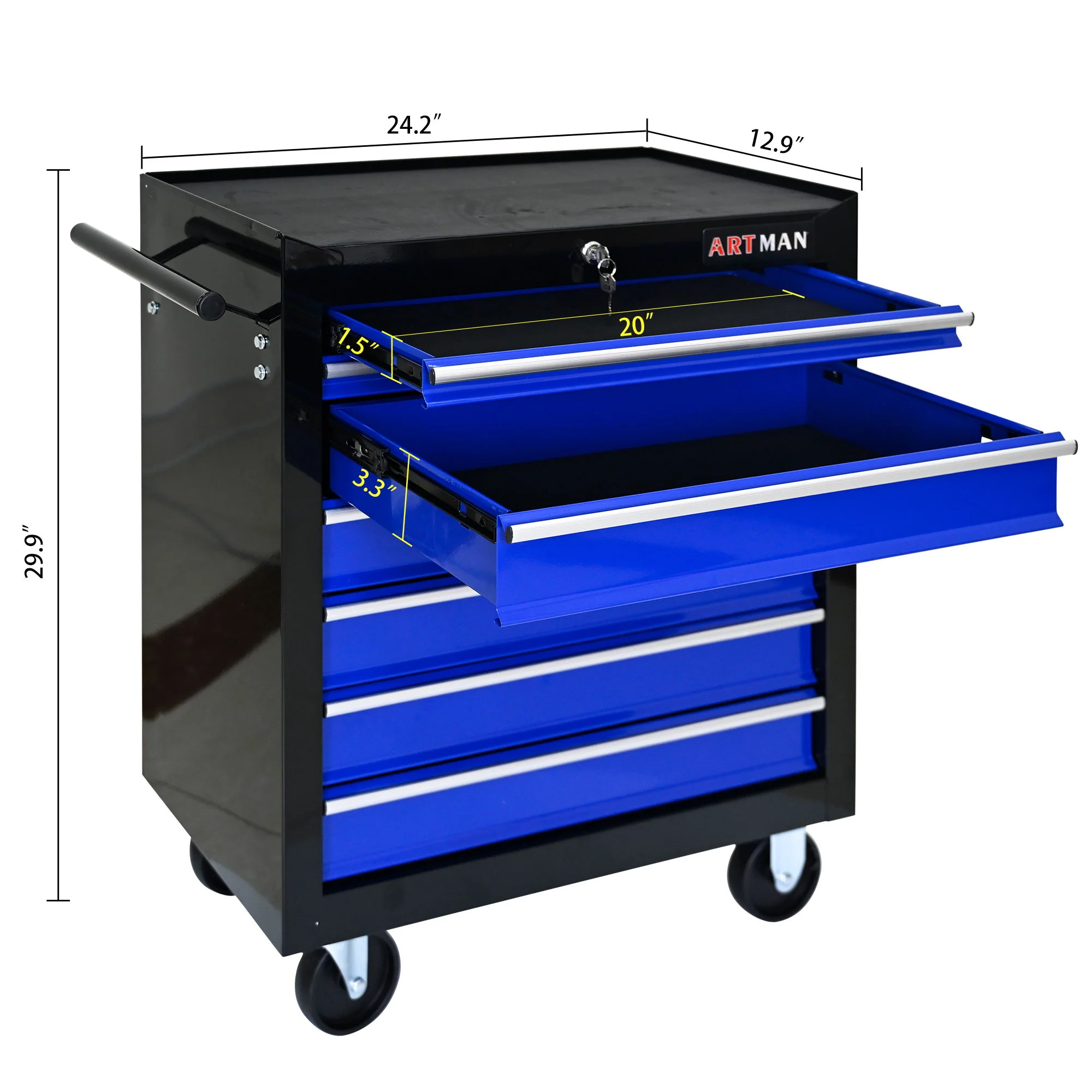 7 Drawers Multifunctional Tool Cart With Wheels - Image 10