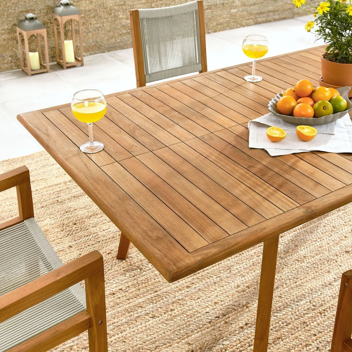 7-Piece Extendable Outdoor Teak and Rope Dining Set with Armless Chair - Image 19