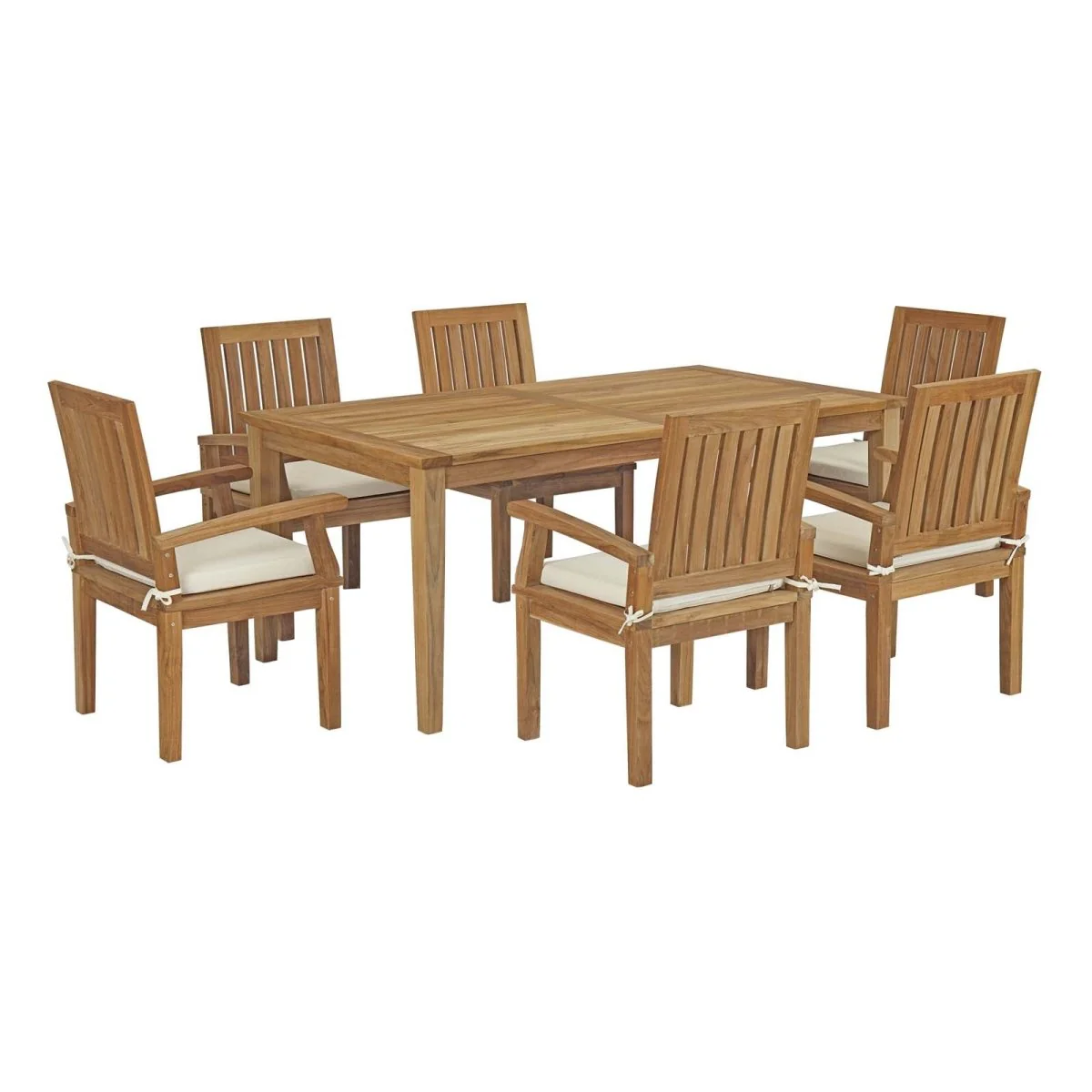 7-Piece Natural Teak and White Outdoor Dining Set