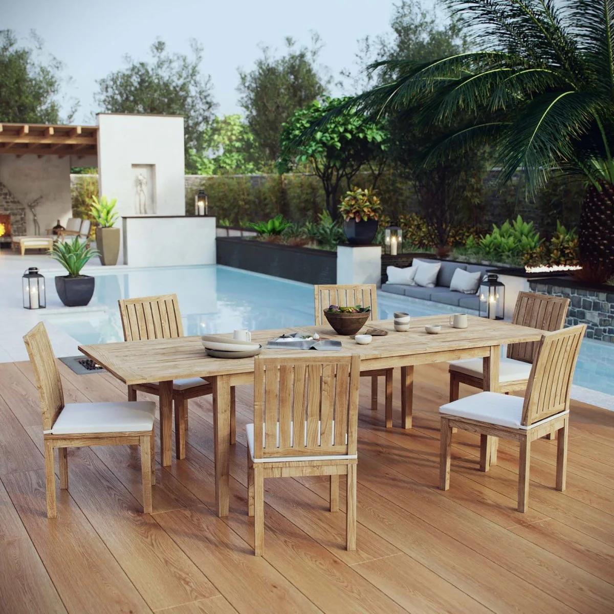 7-Piece Natural Teak Outdoor Dining Set with Extendable Table - Image 9