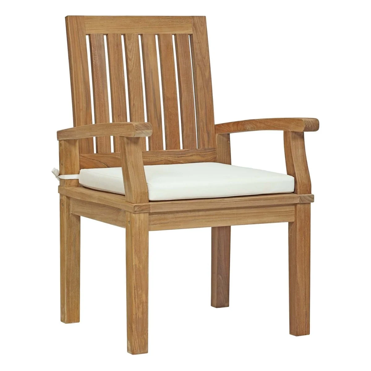 7-Piece Natural Teak Outdoor Dining Set with White Cushions and Armchairs - Image 3