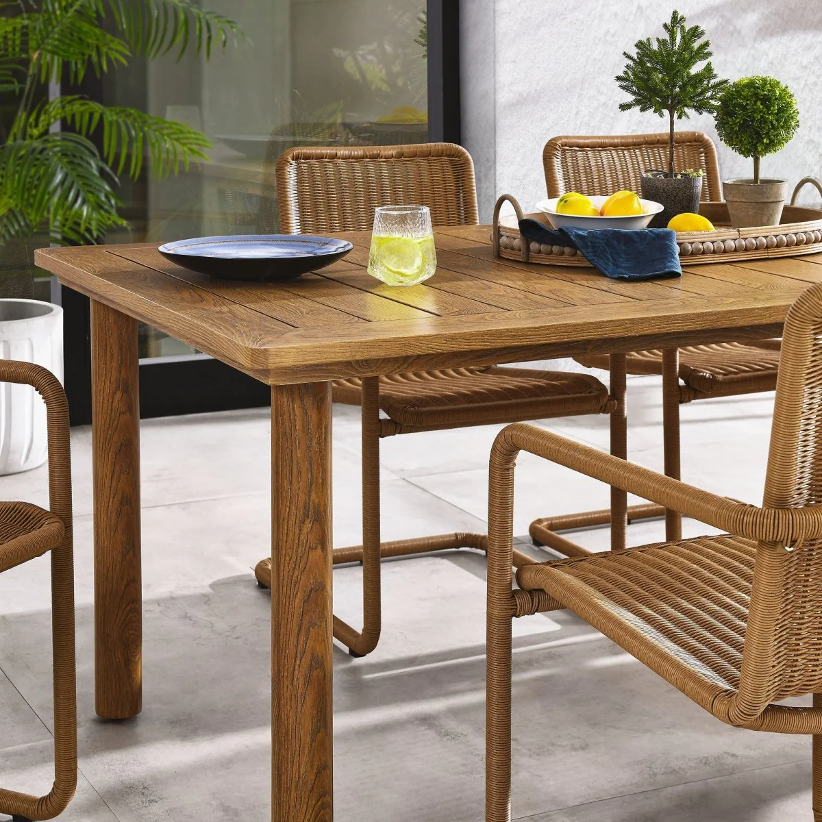 7-Piece Outdoor Aluminum Dining Table Set with Rattan Armchairs for Patio and Garden - Image 27