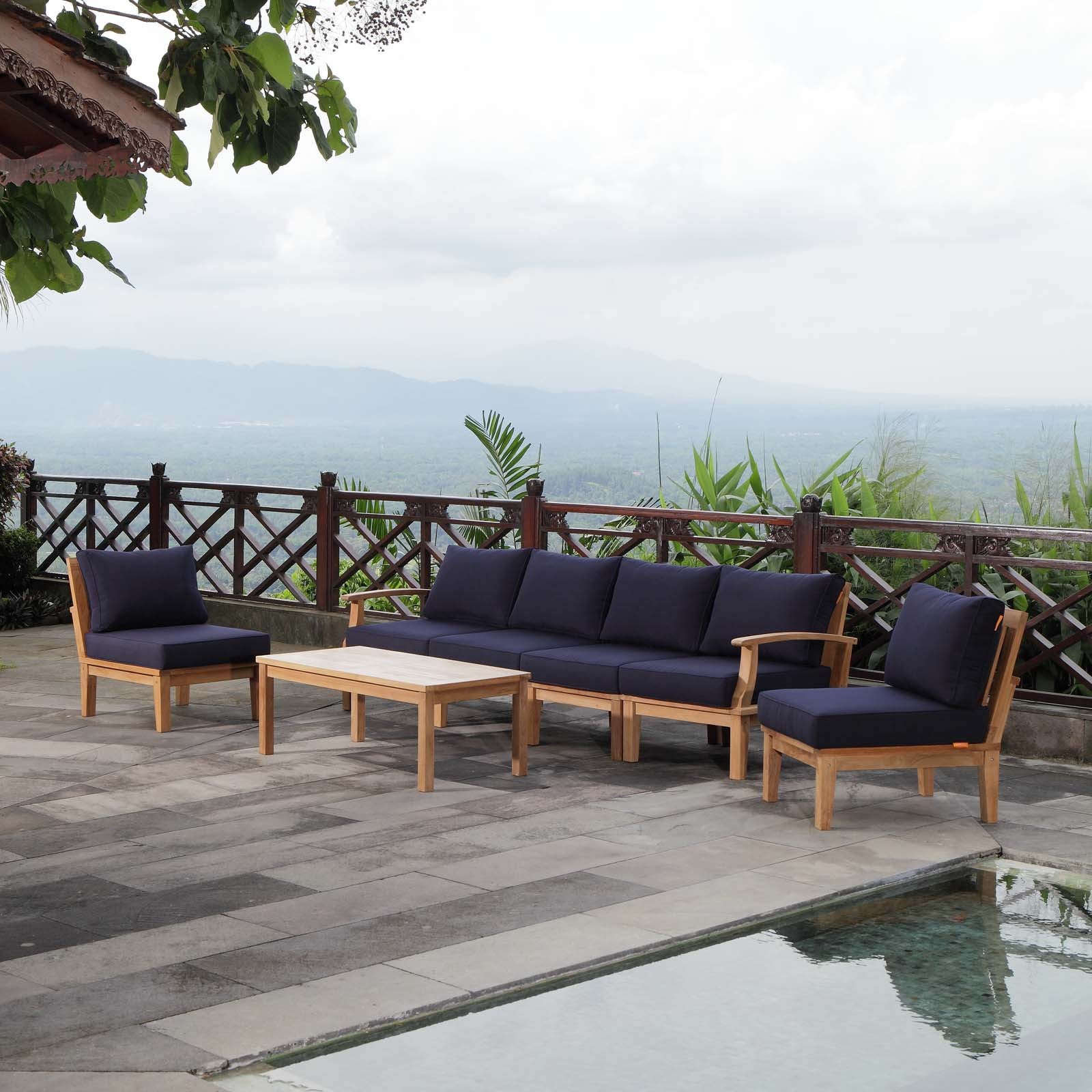 7-Piece Outdoor Teak Wood Patio Sectional Sofa Set - Image 18