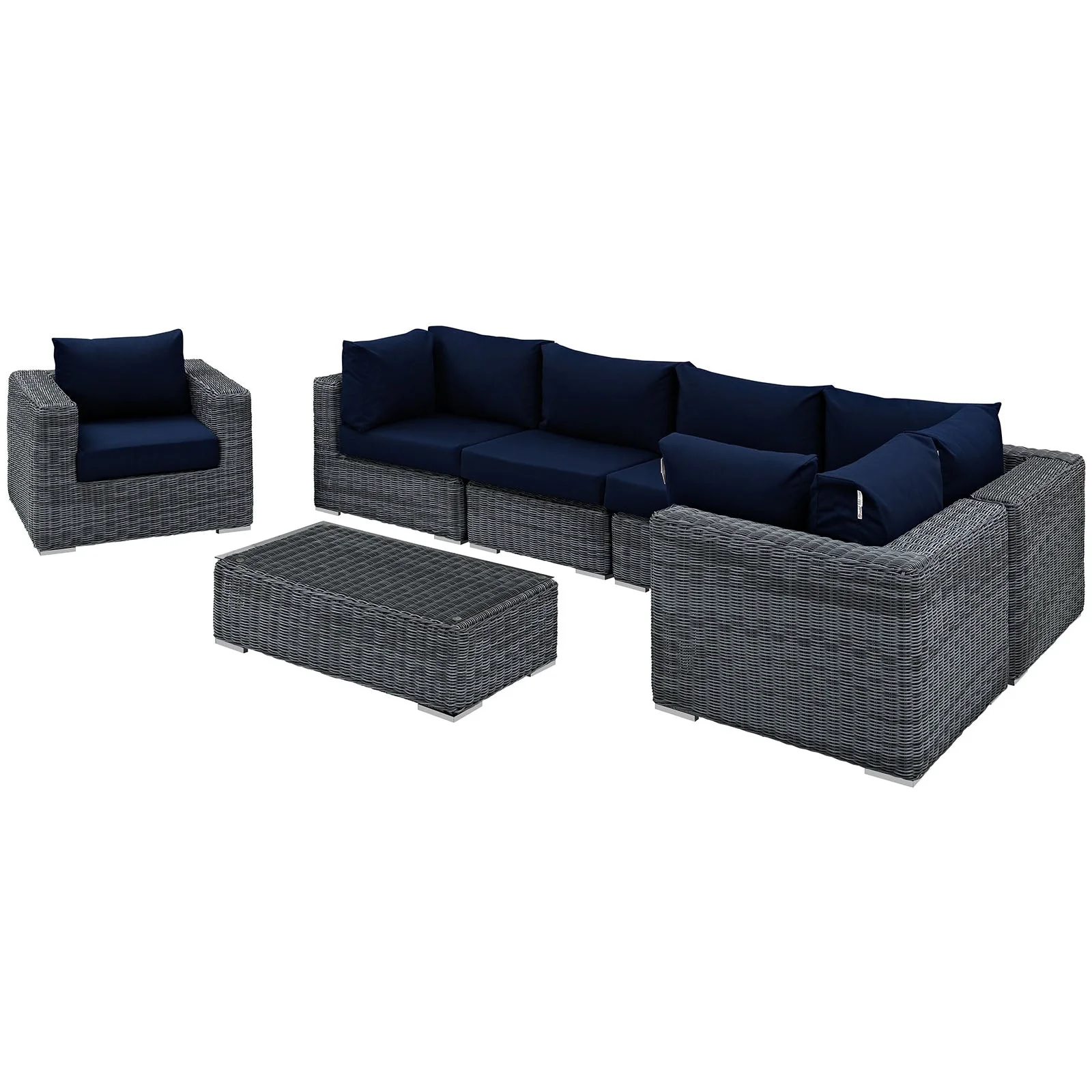 7-Piece Outdoor Wicker Patio Sectional Set with Sunbrella Fabric - Image 21